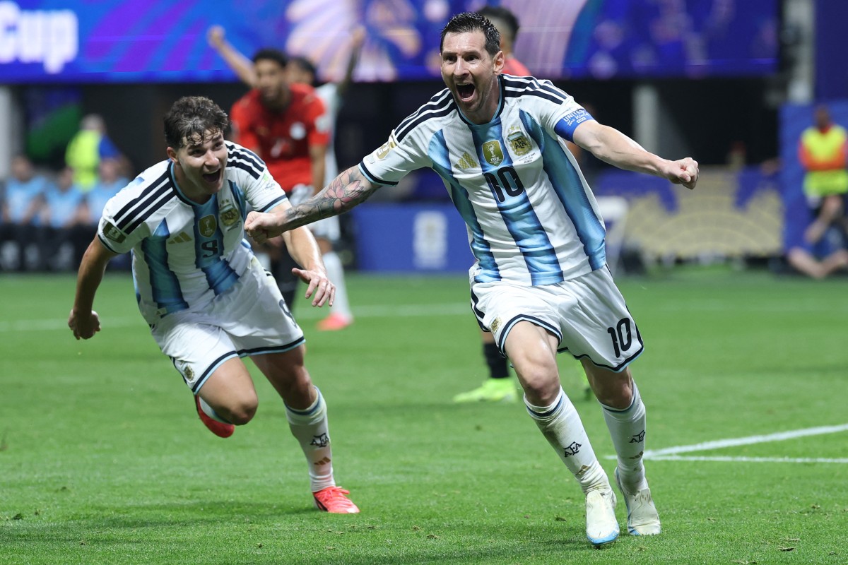 Argentina's Lionel Messi celebrates scoring his team's second goal during the 2026 World Cup round of 16 football match between Argentina and Egypt at Atlanta Stadium. Photo / AFP