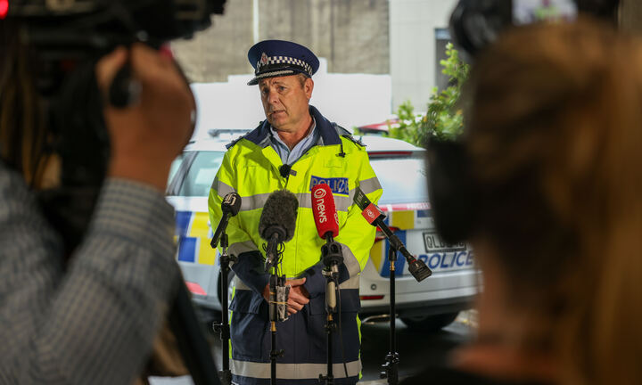 Inspector Jeff Penno addresses media after five people were killed in a crash near Te Awamutu. Photo / Mike Scott