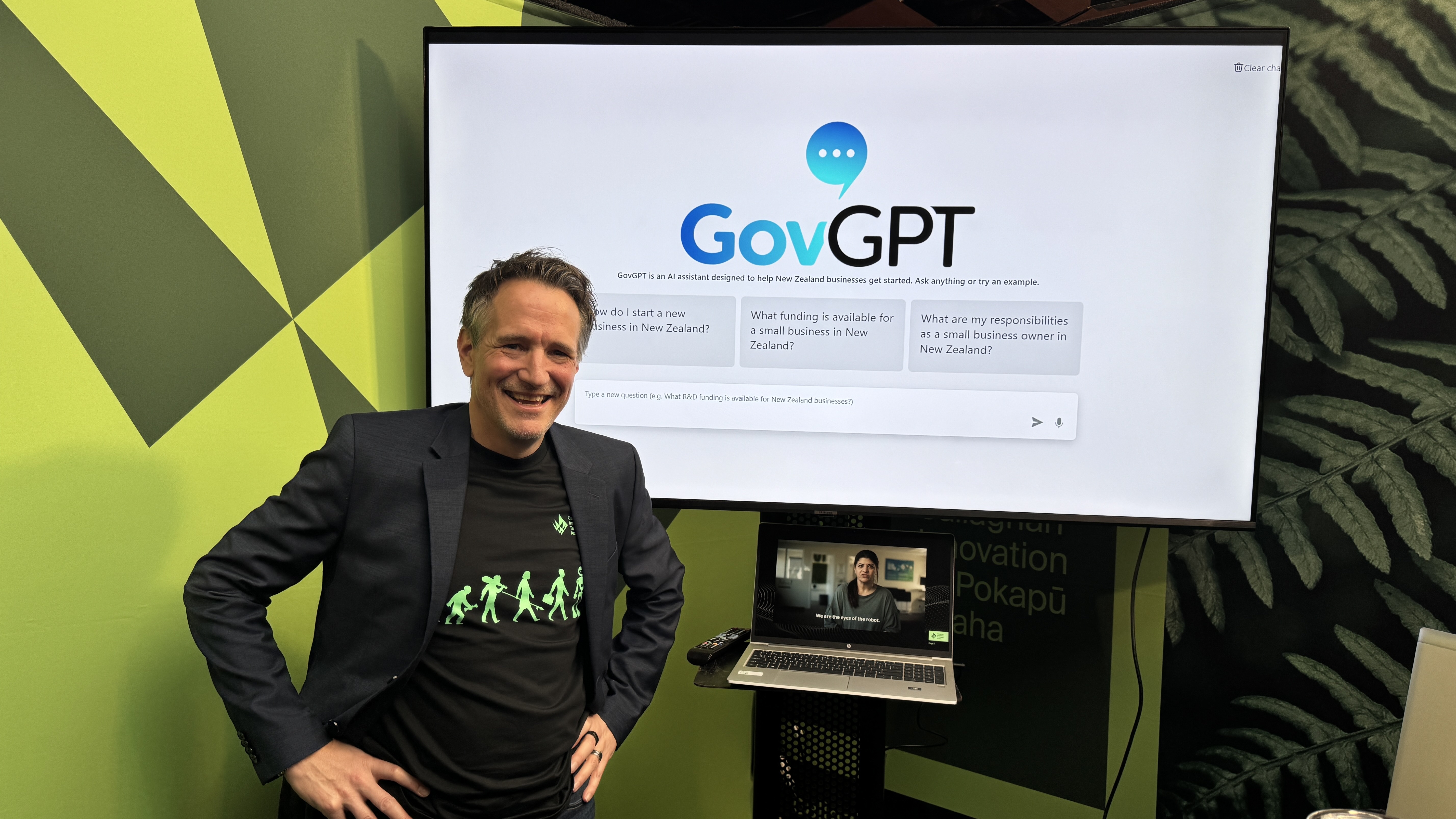 Callaghan Innovation CEO Dr Stefan Korn at the launch of GovGPT  in September last year. The AI (artificial intelligence) was created for government sites by a Callaghan team. Photo  / Sarah Sun