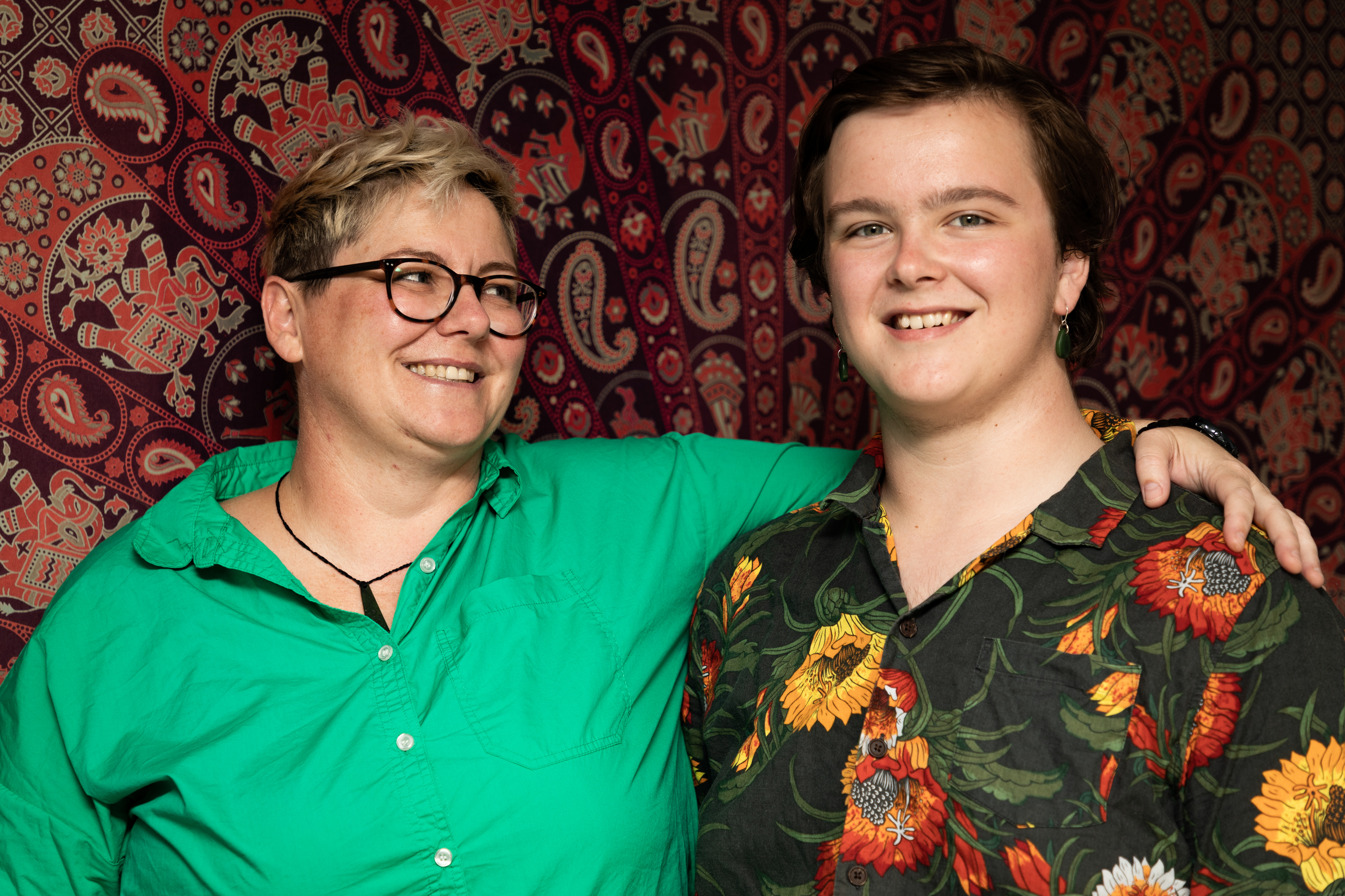 Teenager Peter Colonna (right) and mum Skye Colonna. He is Otūmoetai College’s first openly queer head student. Photo / Alex Cairns
