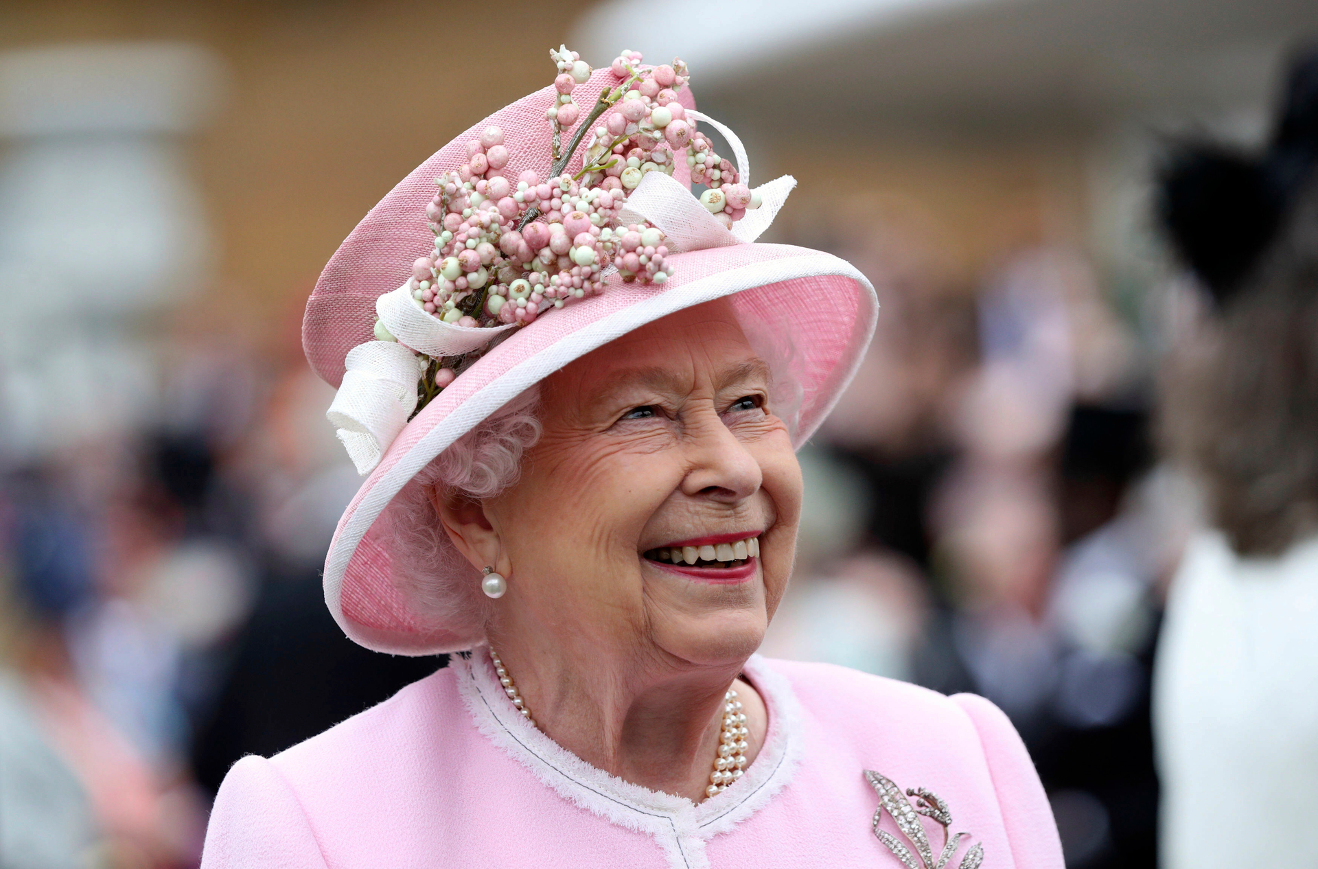 Queen Elizabeth II at a royal garden party at Buckingham Palace in 2019. Photo / AP