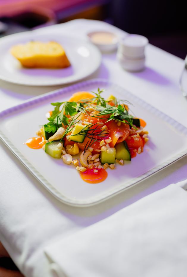 Creating a menu of food designed to be eaten thousands of metres high in the sky presents its unique challenges.