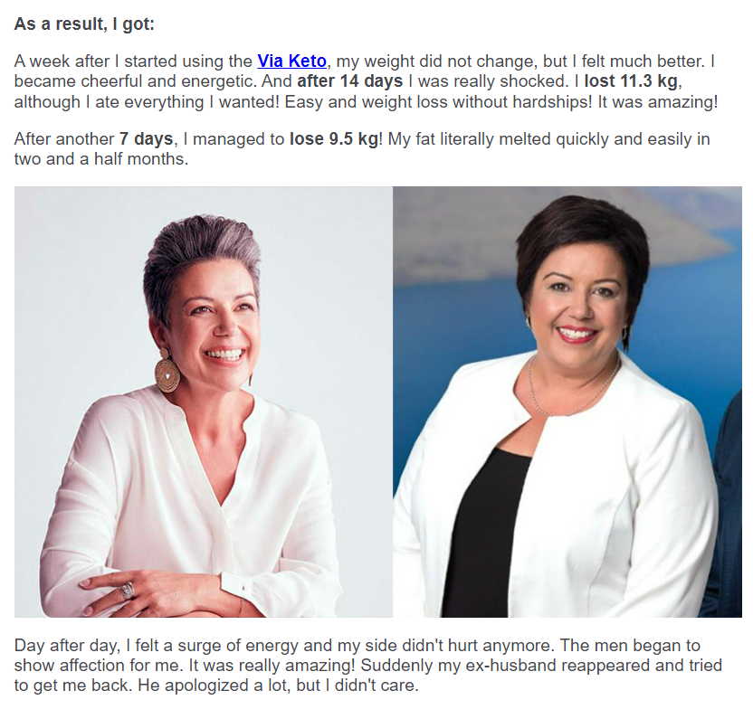 The post claims Bennet lost weight due to a pill called Via Keto. Photo / Facebook
