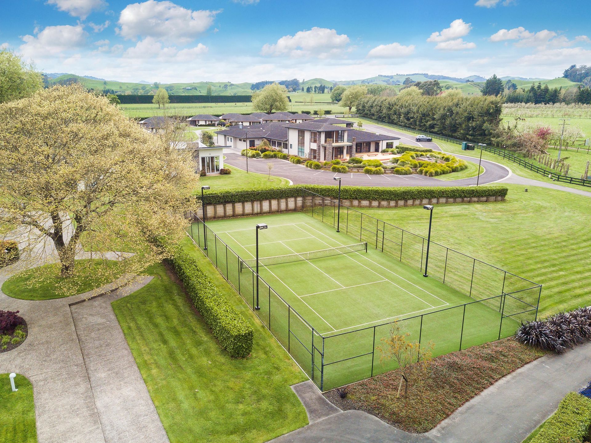 Resolution Retreats overlooking the tennis court and main building. Photo/Supplied.