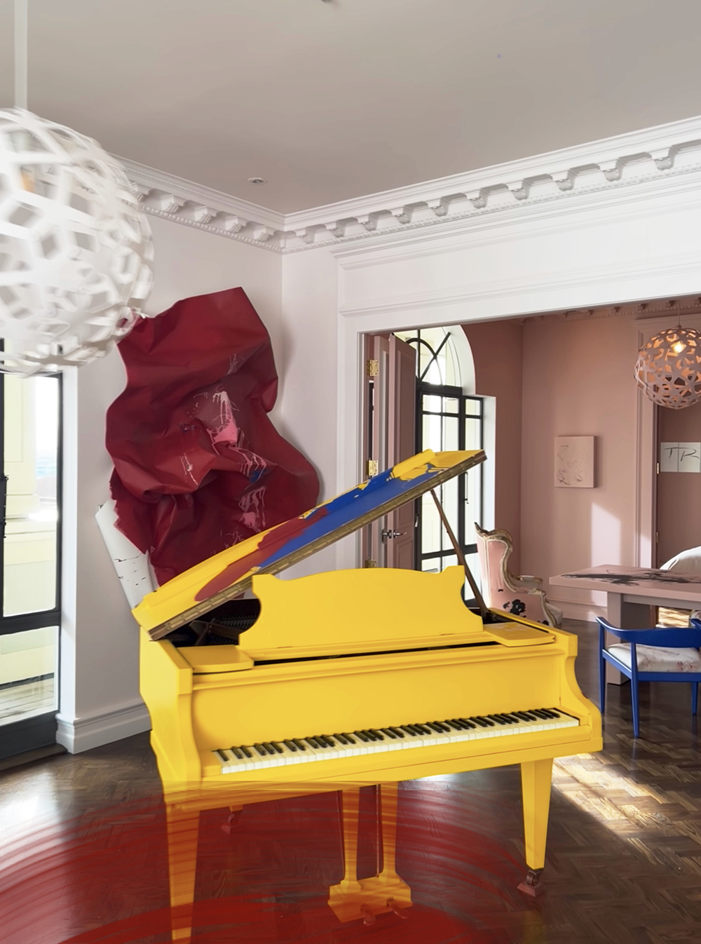 The Penthouse, which doubles as a work and living space, features Sarah Jayne’s own artworks. Photo / Hōne Naera Scott