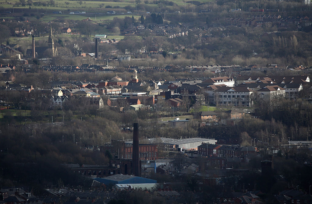 A general view over the Lancashire town of Rochdale after 10 men faced alleged charges of child sexual exploitation in 2015. Photo / Getty