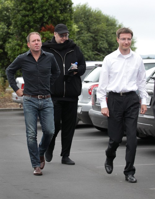 Megaupload accused Finn Batato, Kim Dotcom and Mathias Ortmann arriving at an earlier court appearance. Photo / File