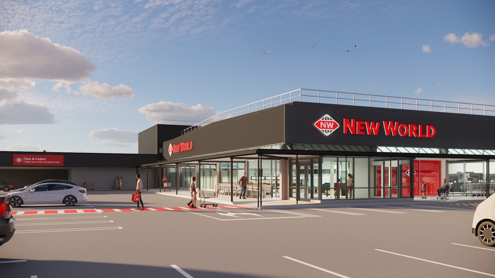 How New World Te Atatū is planned to look by winter, 2026. Foodstuffs North Island bought the land and supermarket and said this month it would expand the store by 25% and refurbish the building. Photo / Foodstuffs North Island