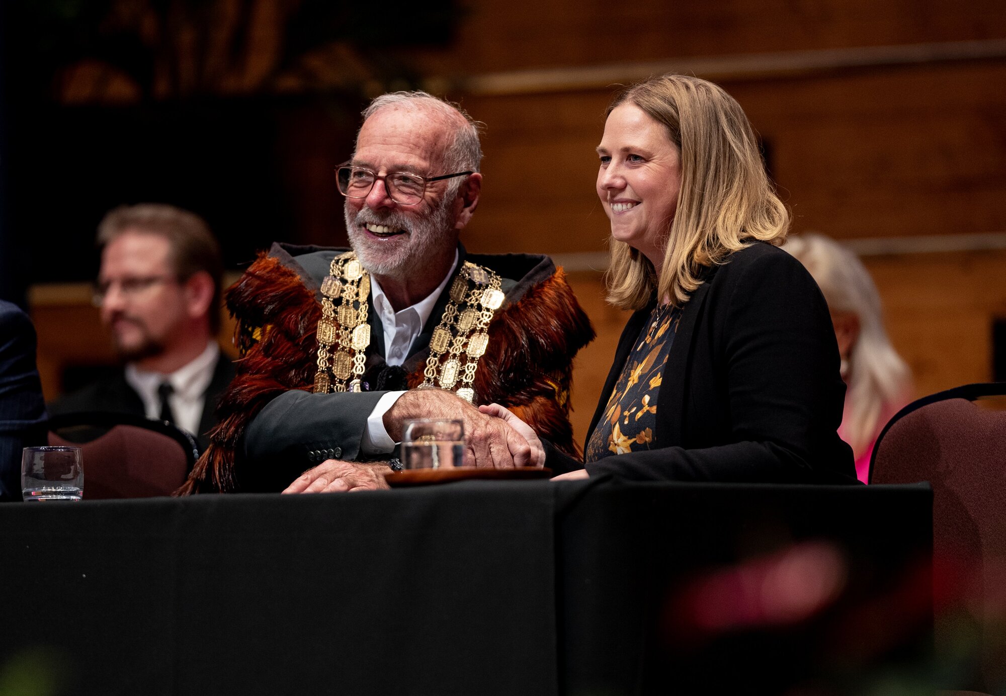 Dr Sarah Paterson-Hamlin with Mayor Wayne Brown. Photo / Dean Purcell