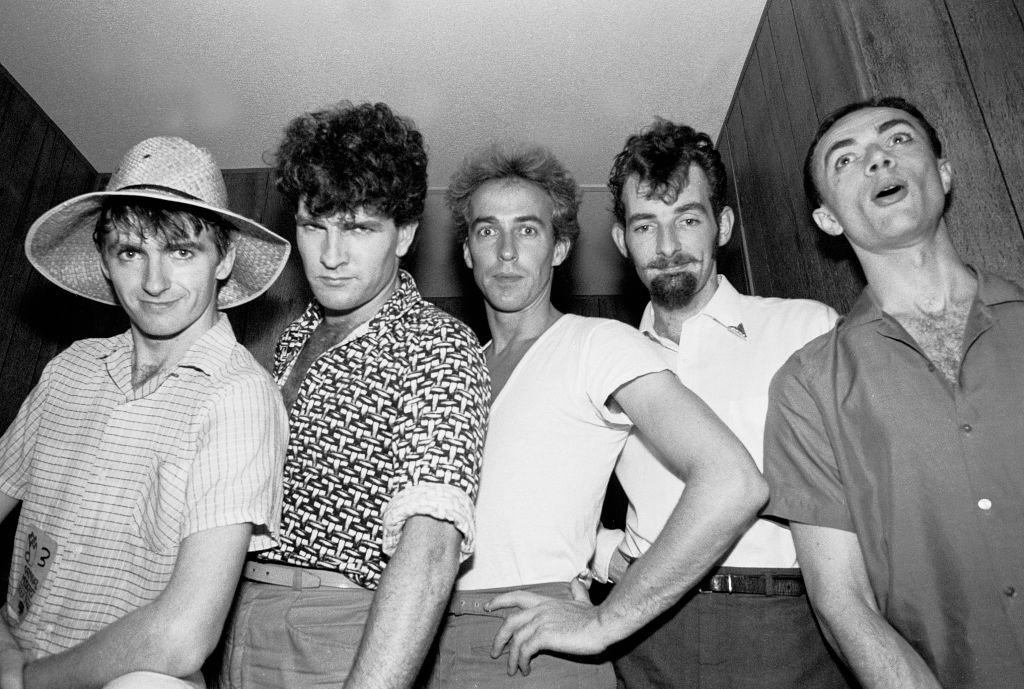 Split Enz at the Memphis in May nightclub, Memphis, in 1981. From left, brothers Neil Finn and Tim Finn, Eddie Rayner, Noel Crombie and Nigel Griggs. Photo / Paul Natkin/Getty Images