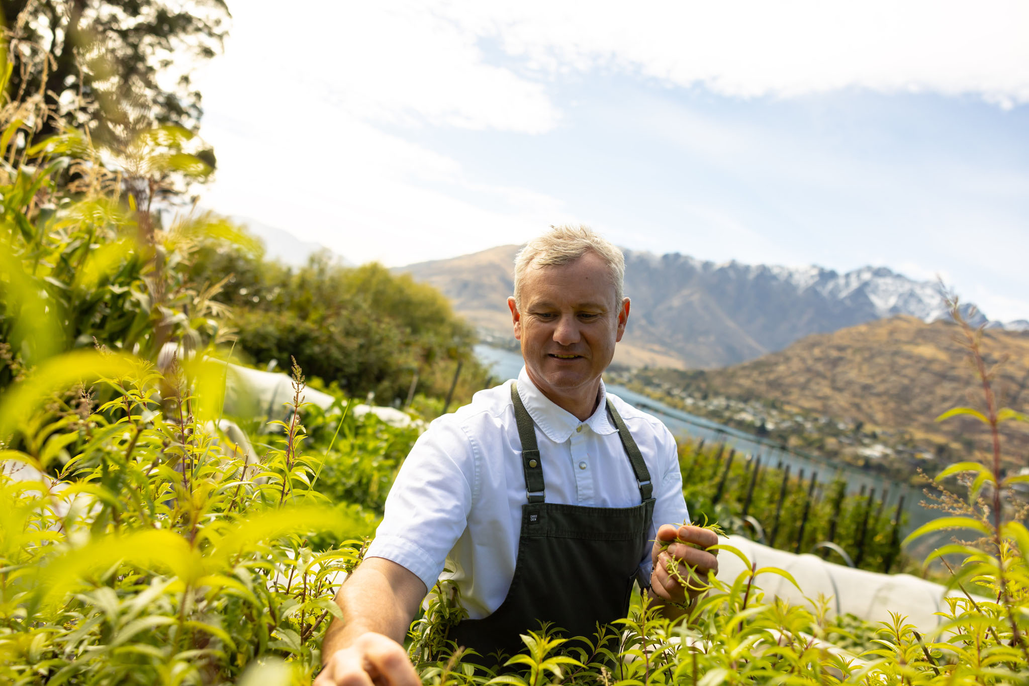 Chris Scott, executive chef at Queenstown's Sherwood, in the original restaurant garden. Photo / Jono Parker
