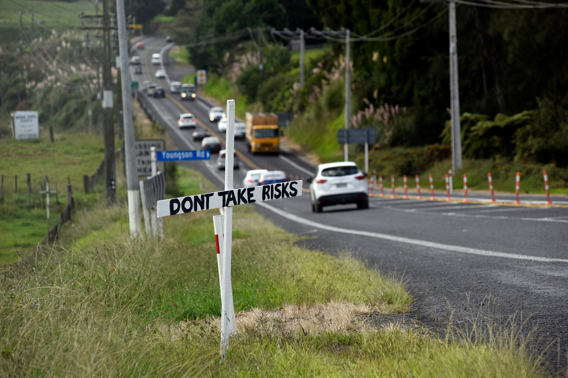 White crosses marked sections of SH2 from Te Puna to Ōmokoroa but plans to improve the highway have been scuppered. Photo / NZME