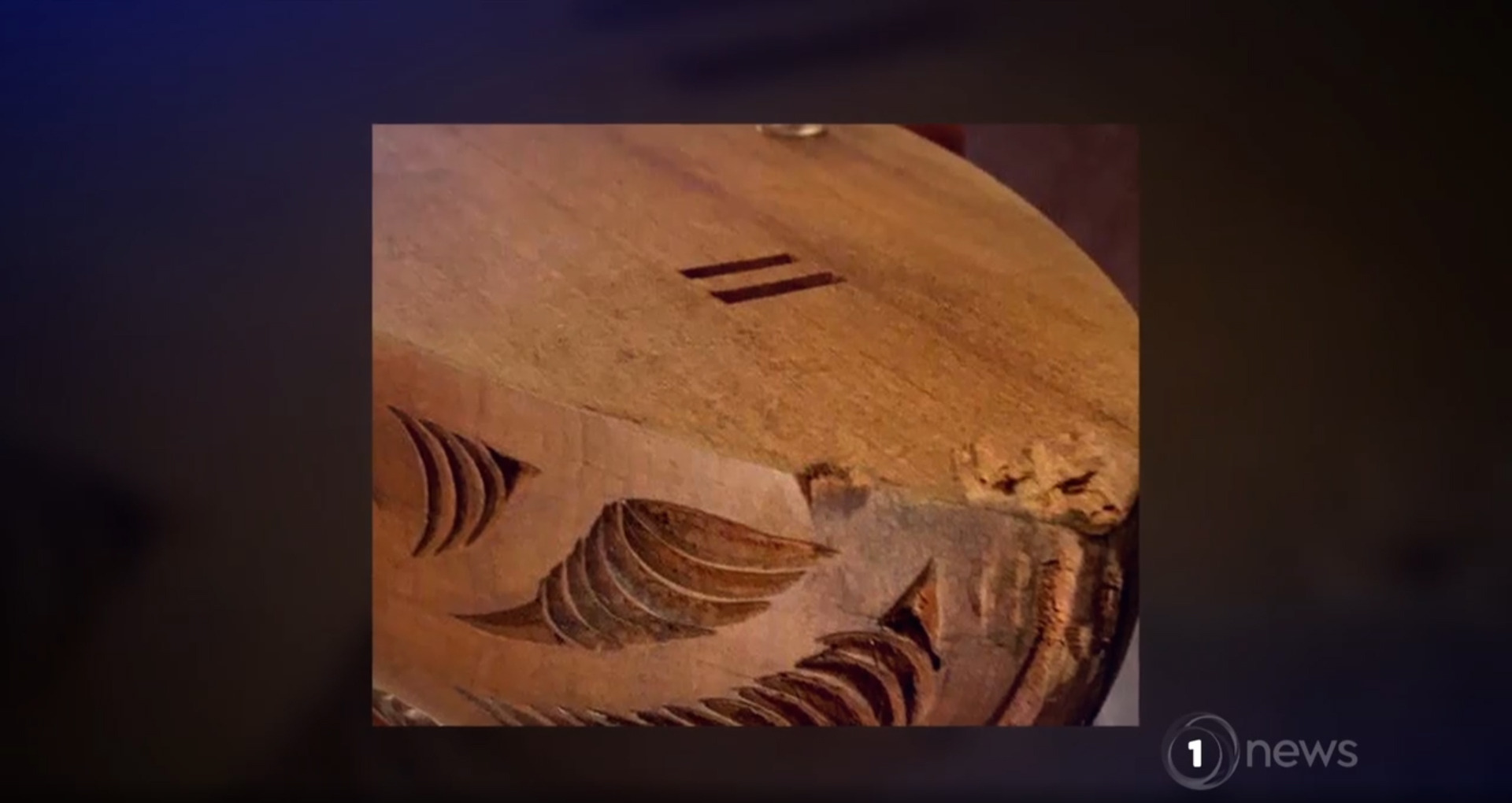 Damage to the Super Rugby Aotearoa trophy 2020 - Tu Kotahi Aotearoa ( Stand As One ) created by Otaki carver Bill Doyle. Photo / TVNZ