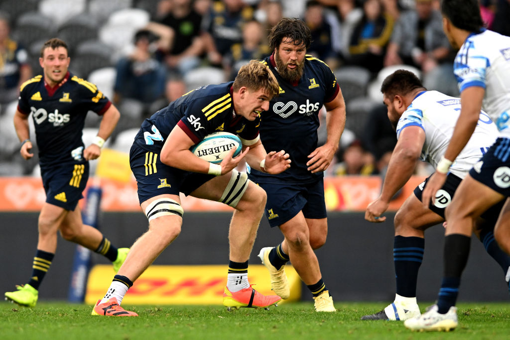 Fabian Holland in action for the Highlanders. Photo / Getty