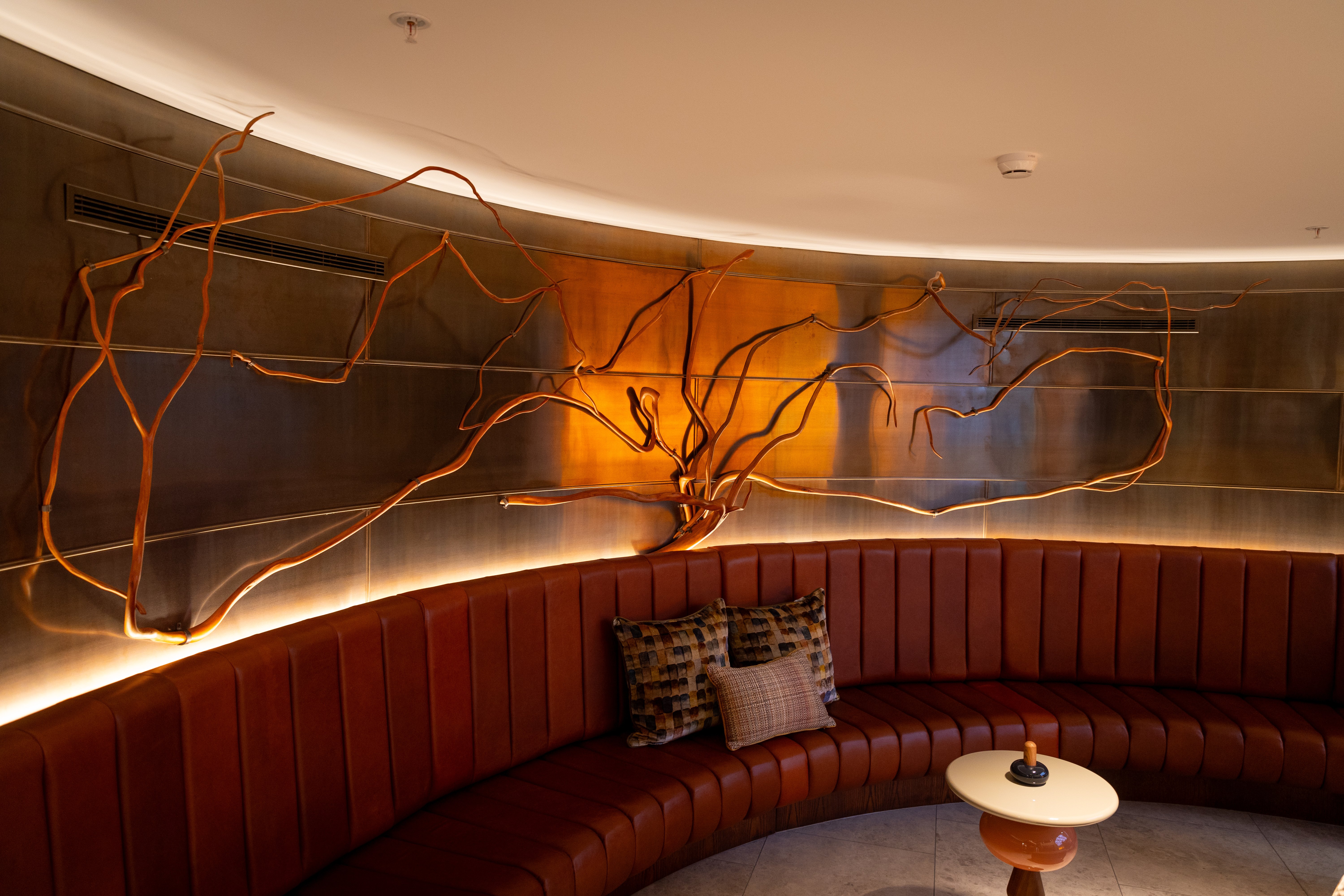 Pohutukawa Roots by John Allen is an art work commissioned for the back wall of the seating area in the porte cochure at the new Horizon by SkyCity hotel in Auckland. Photo / Michael Craig