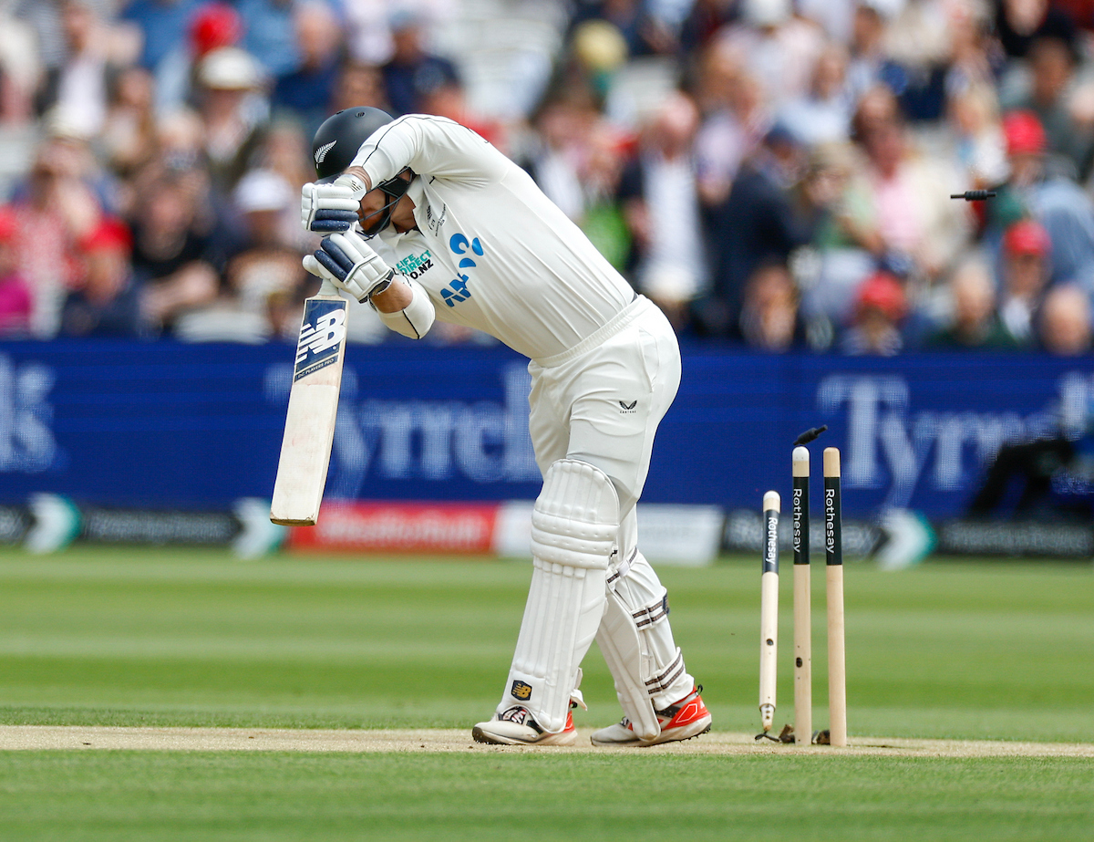 Glenn Phillips bowled on day two of the first test between the Black Caps and England at Lord's. Photo / Photosport