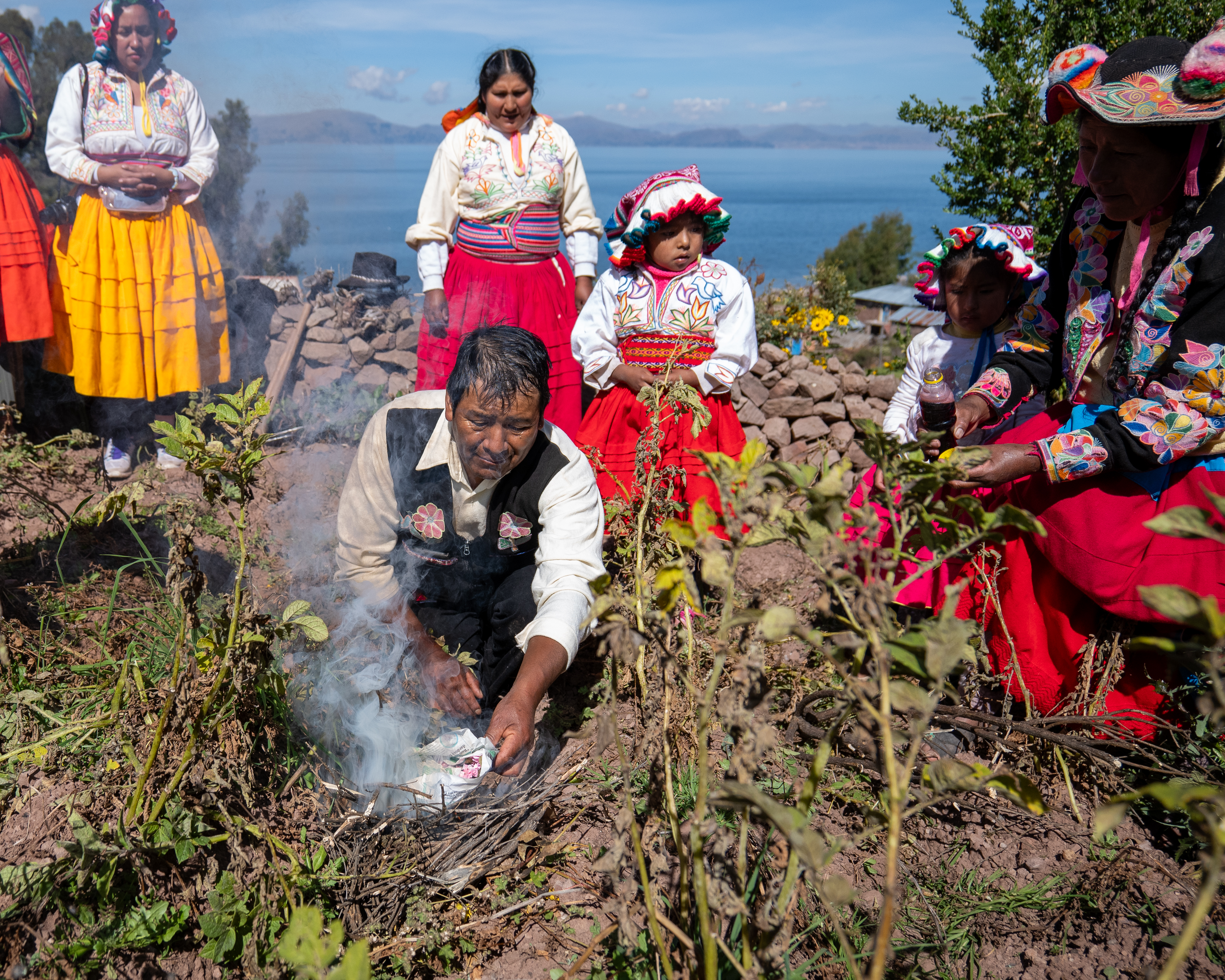 Burnt offering: Coca leaves burned in a potato field in Llachon, Peru. Photo / Thomas Bywater