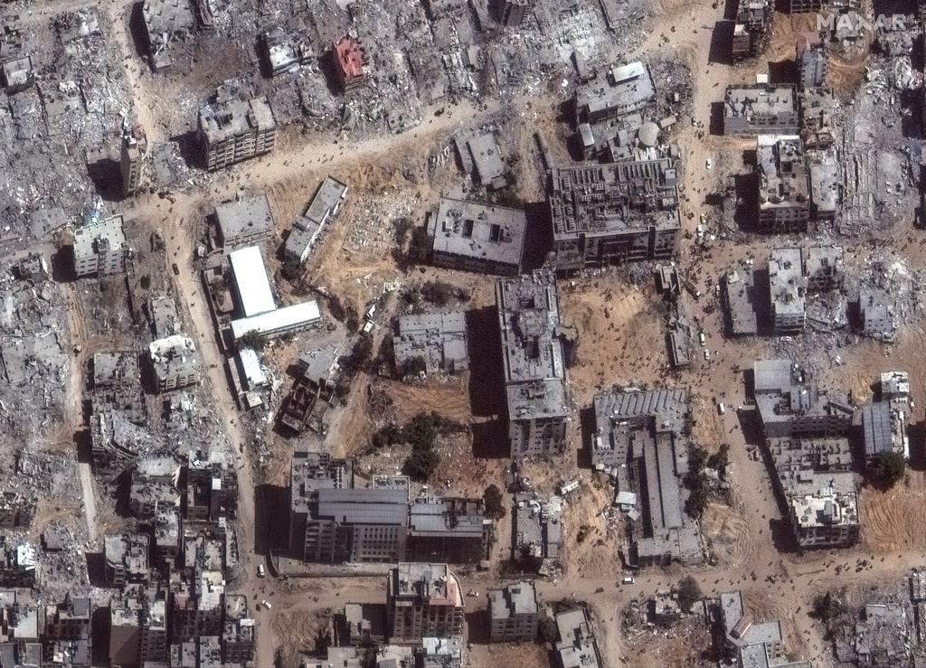 This satellite image provided by Maxar Technologies shows an overview of Al Shifa hospital and surroundings in Gaza City, on Monday, April 1, 2024. Photo / Maxar Technologies via AP