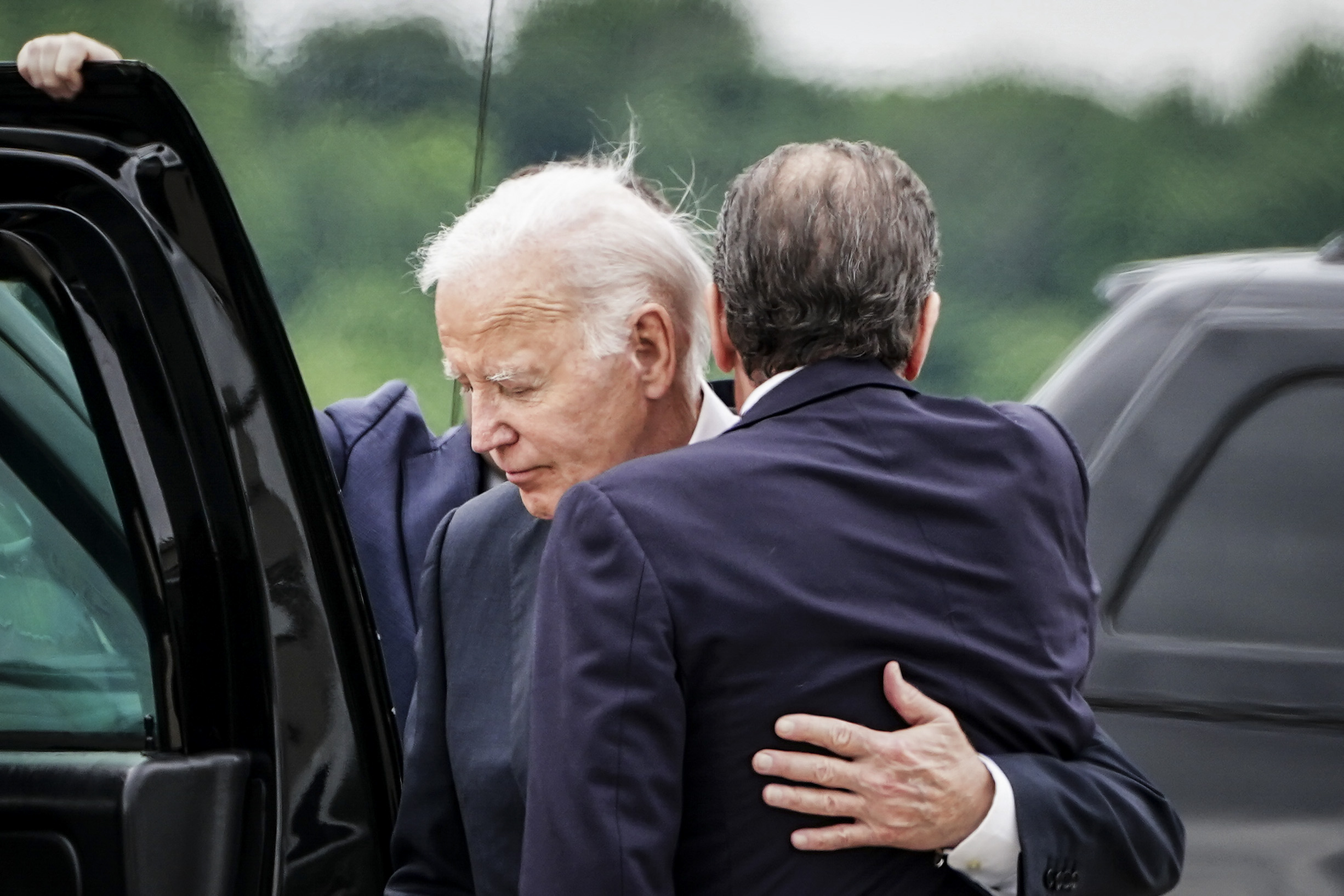 President Joe Biden embraces his son Hunter on the tarmac after arriving in Wilmington, Delaware, on June 11, 2024. Photo / Haiyun Jiang, The New York Times