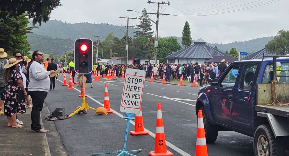 Guests arriving at Turangawaewae Marae on Saturday morning. Photo / RNZ