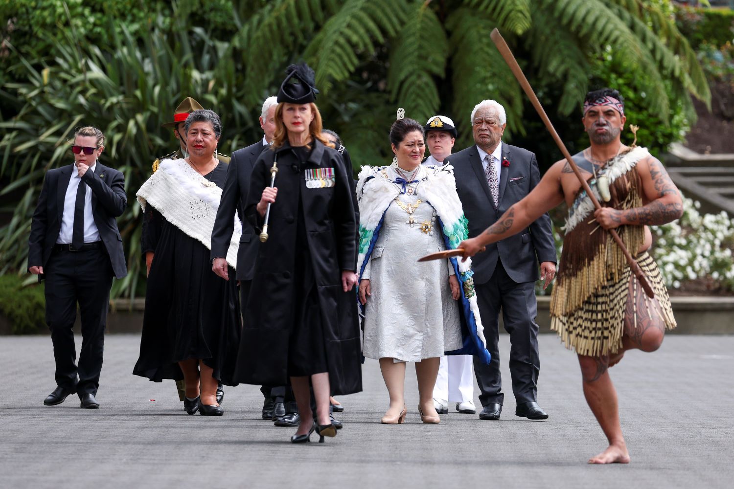 Sandra McKie in the foreground leads Governor-General Dame Cindy Kiro on to the grounds of Parliament during the State Opening of Parliament on December 6. Photo / Getty Images
