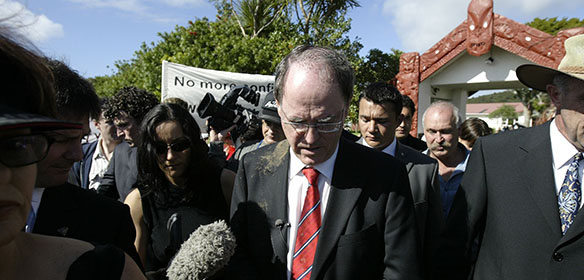 Don Brash was hit by mud as he entered the marae.