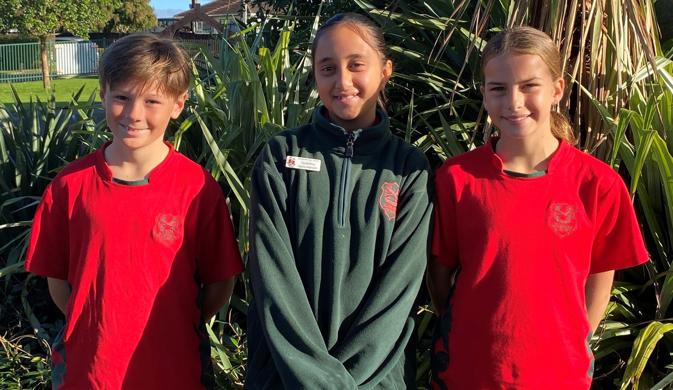 Barnaby Adams (left), Taukehu Ngata-Malcolm, and Ella Jones of Bethlehem School.