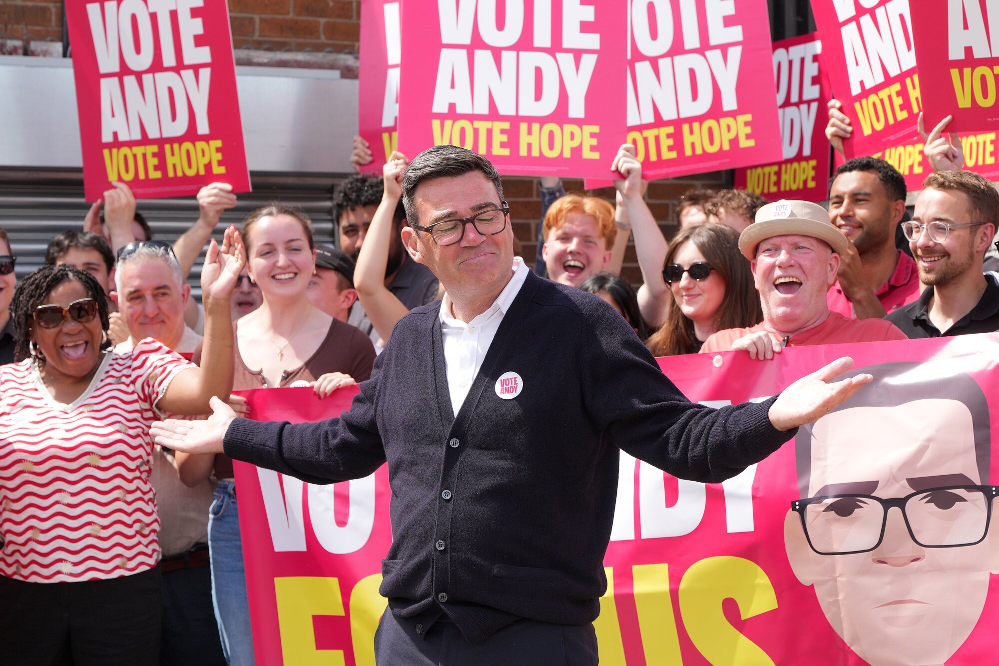 Andy Burnham celebrates his Makerfield byelection win, which is a blow to British Prime Minister Sir Keir Starmer's leadership. Photo / Getty Images