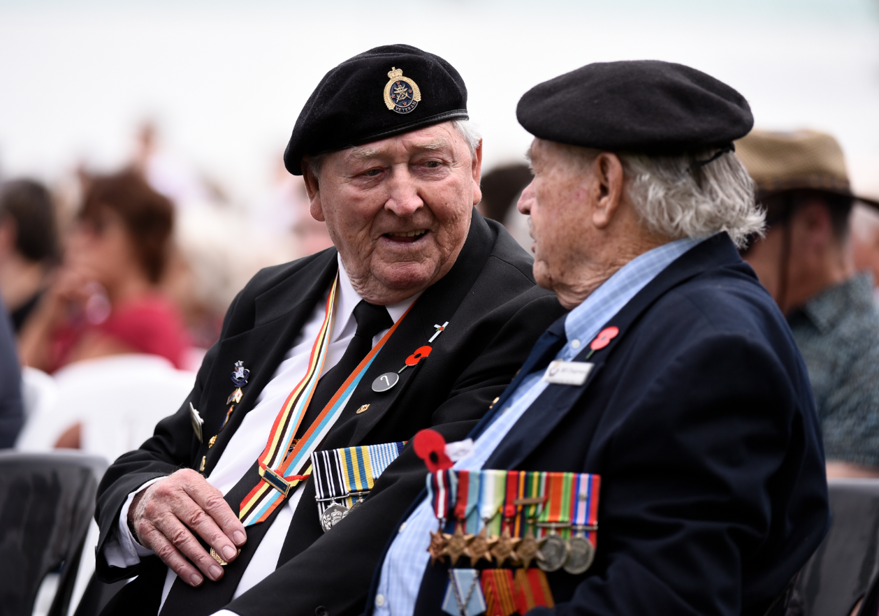 Mount Maunganui RSA members and WWII veterans Paul Shephard, left, and Bill Chapman, at an Armistice Day service. Photo / George Novak 