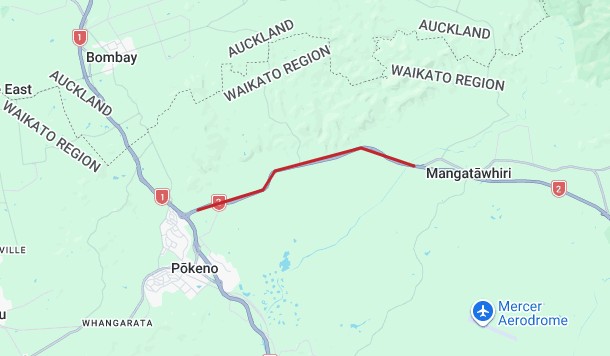 SH2 has been closed since late last night between Mangatāwhiri and SH1.