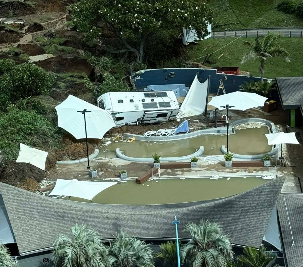 Damage to the hot pools after the slip.