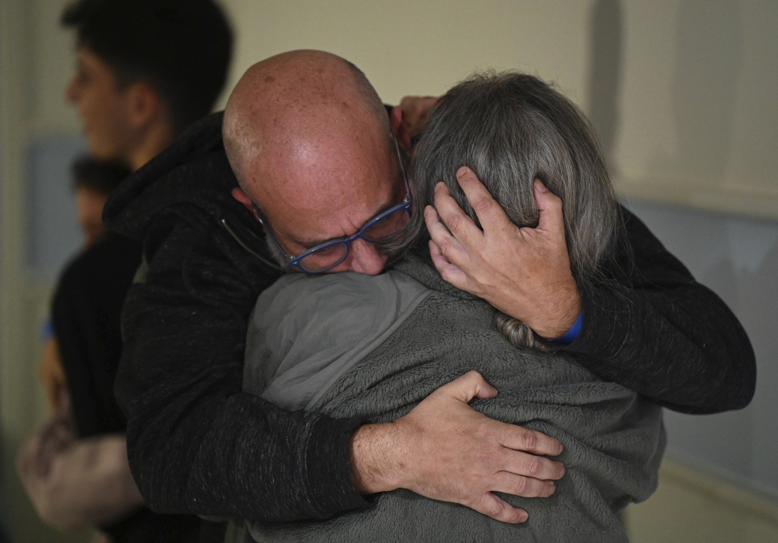 Sharon Hertzman, right, hugging her husband Hen Avigdori as they reunite at Sheba Medical Center in Ramat Gan, Israel on November 25. Photo / AP