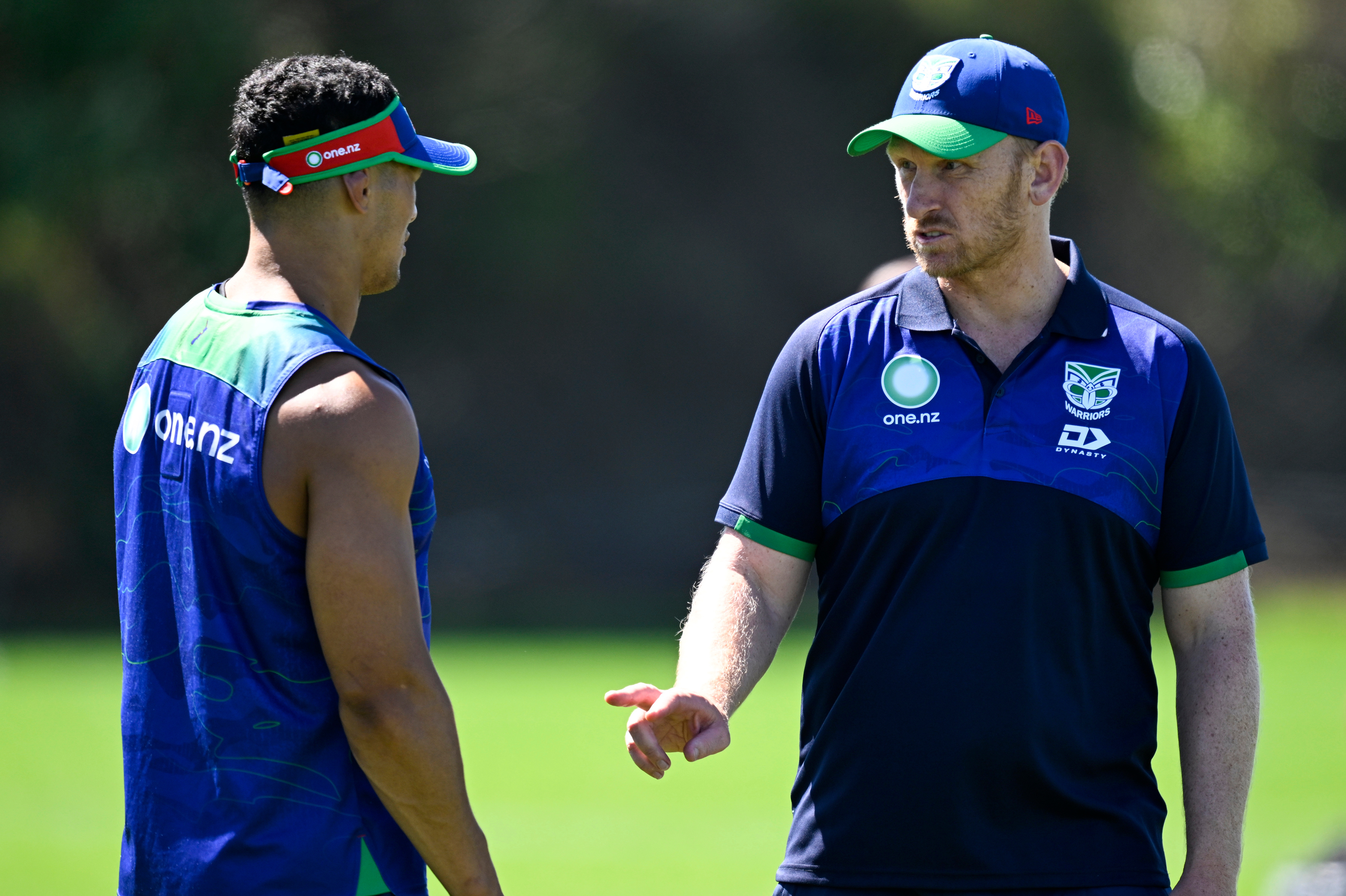 Warriors wing Roger Tuivasa-Sheck (left) and coach Andrew Webster. Photo / Photosport