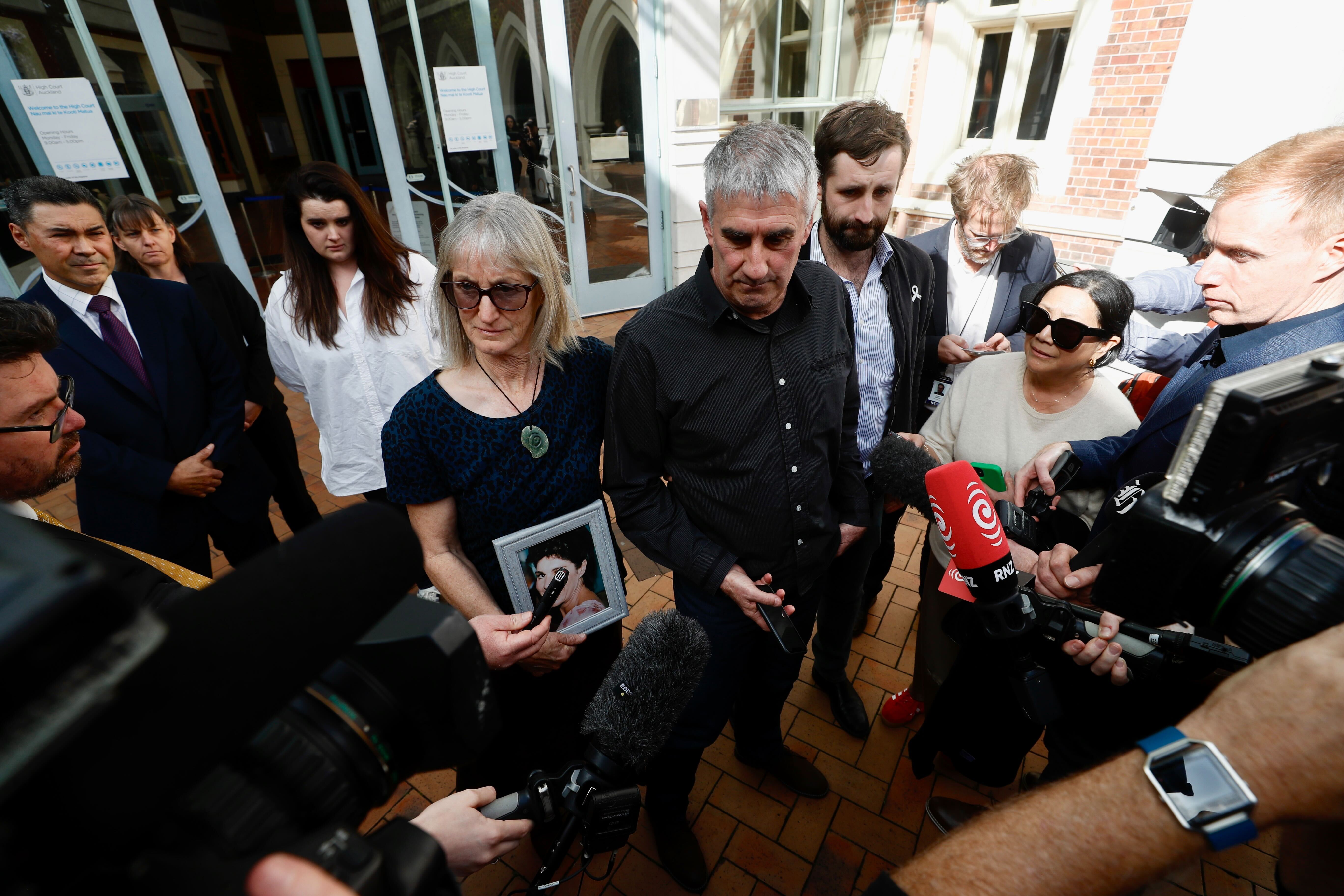 The family of Pauline Hanna speak to media after Philip Polkinghorne was found not guilty of murdering his wife. He was also found not guilty of manslaughter. Photo / Dean Purcell