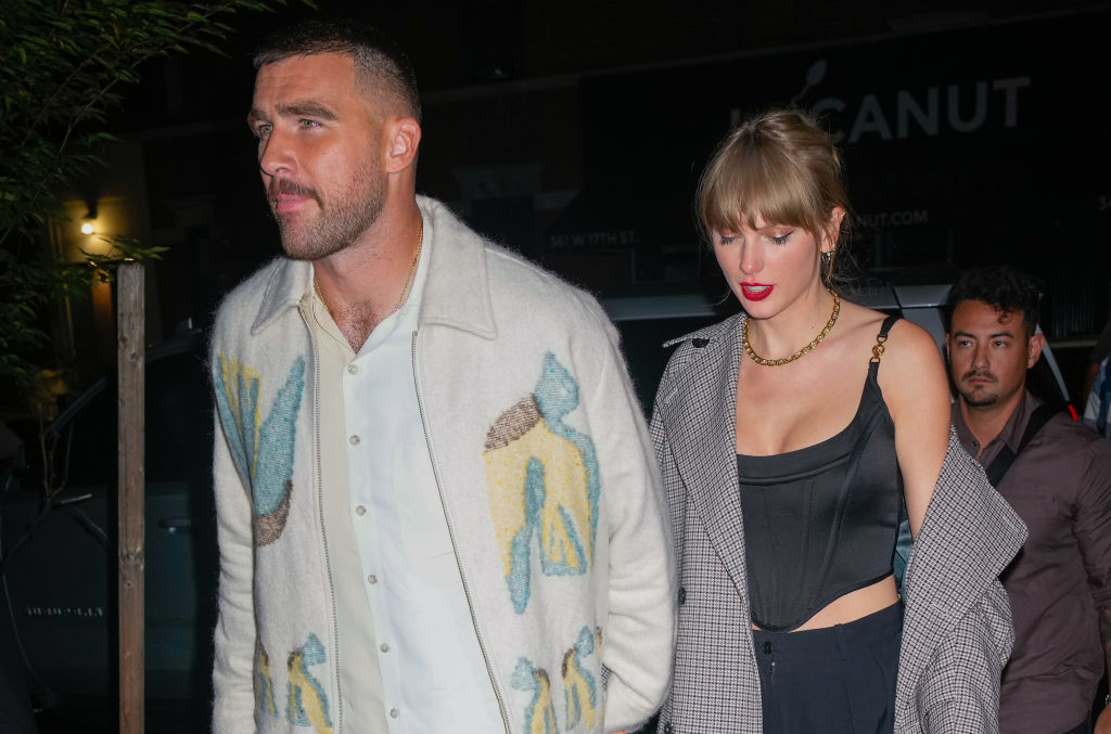 Travis Kelce and Taylor Swift are seen leaving the SNL after party on October 15, 2023. Photo / Getty Images
