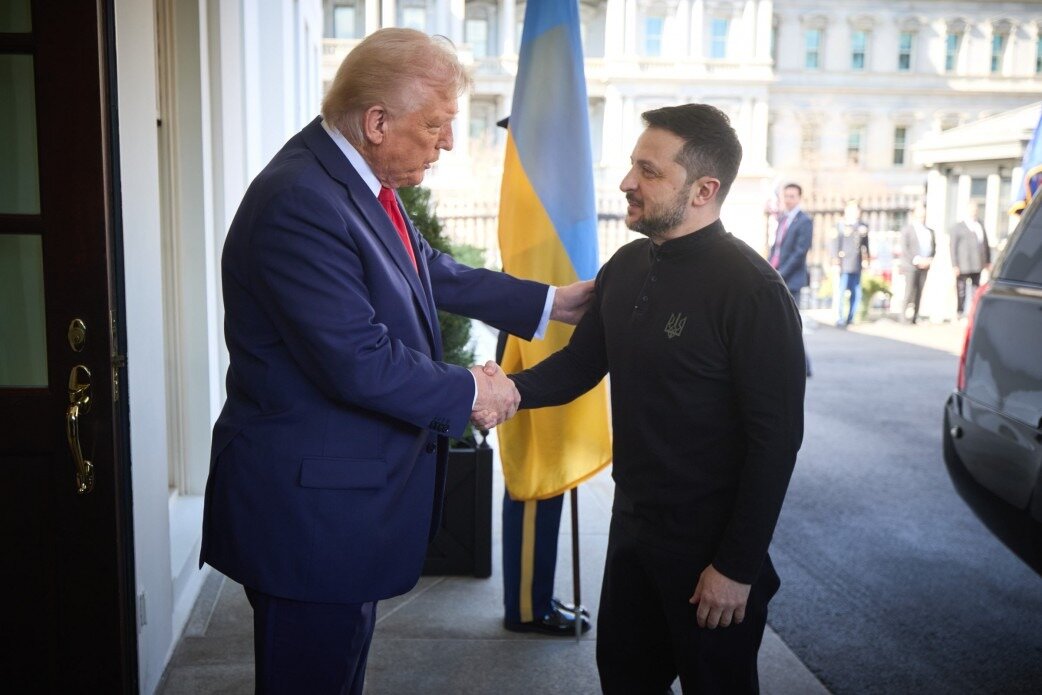 US President Donald Trump (left) welcoming Ukraine's President Volodymyr Zelenskyy (right) to the White House in Washington, DC, prior to  their talks. Photo  / Ukrainian Presidential Press-Service