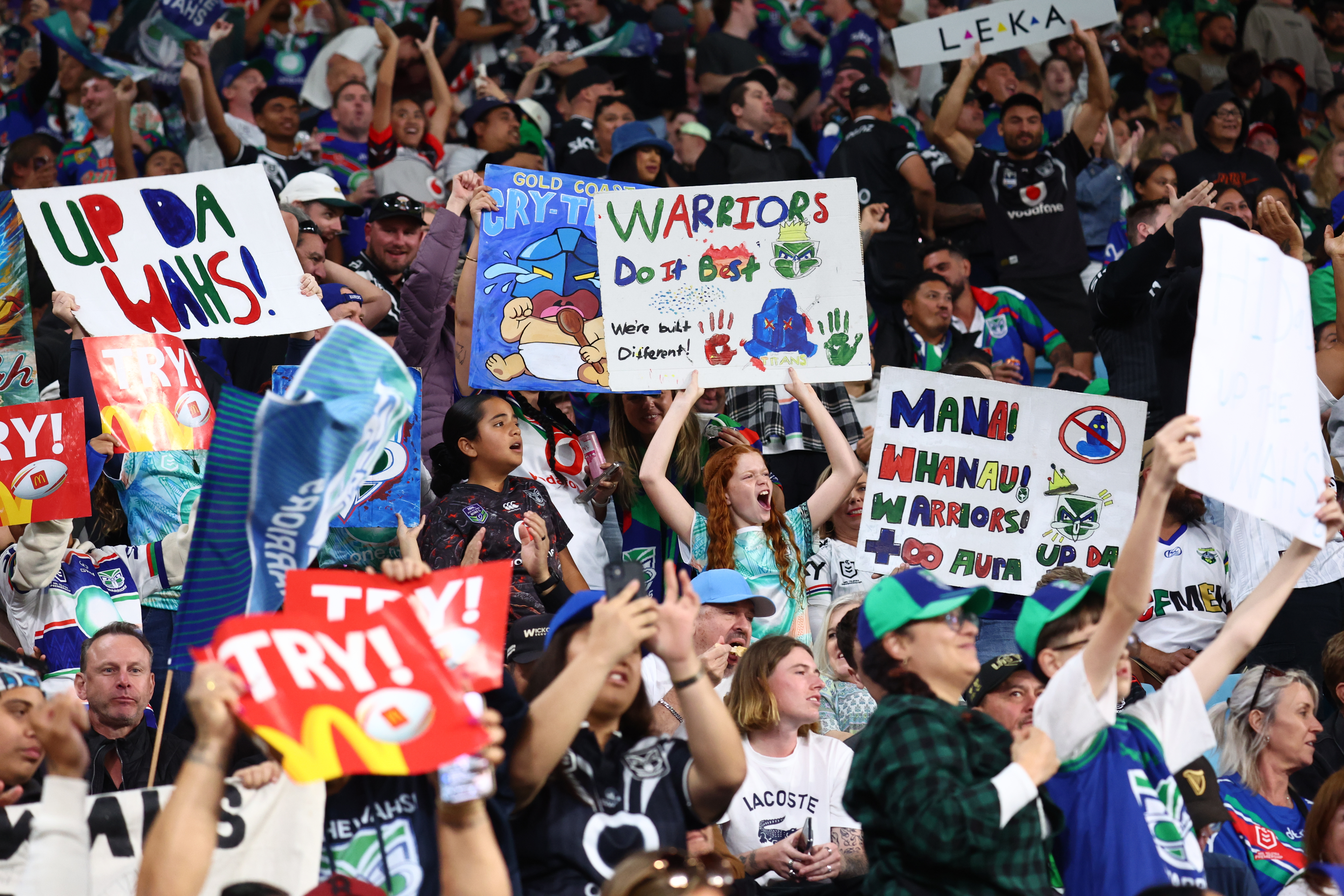The Warriors fans show their support on the Gold Coast. Photo / Photosport