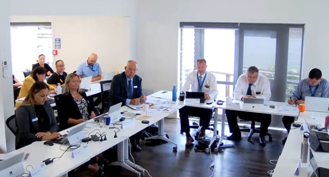 Councillor Pera Paniora (left) wanted to begin the council meeting with a karakia but Kaipara Mayor Craig Jepson (second right) was quick to reject her request. Photo / Kaipara District Council