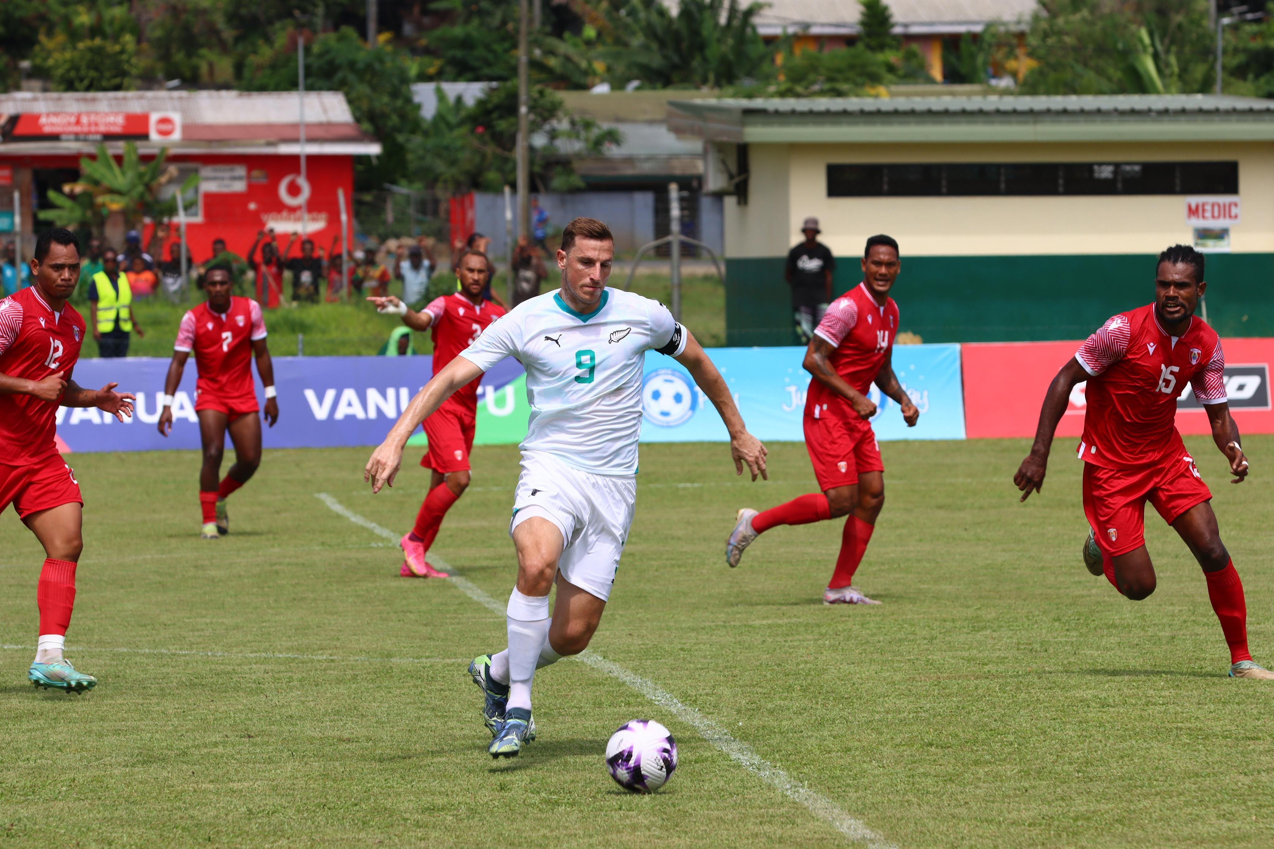 All Whites captain Chris Wood in action against Tahiti. Photo / New Zealand Football