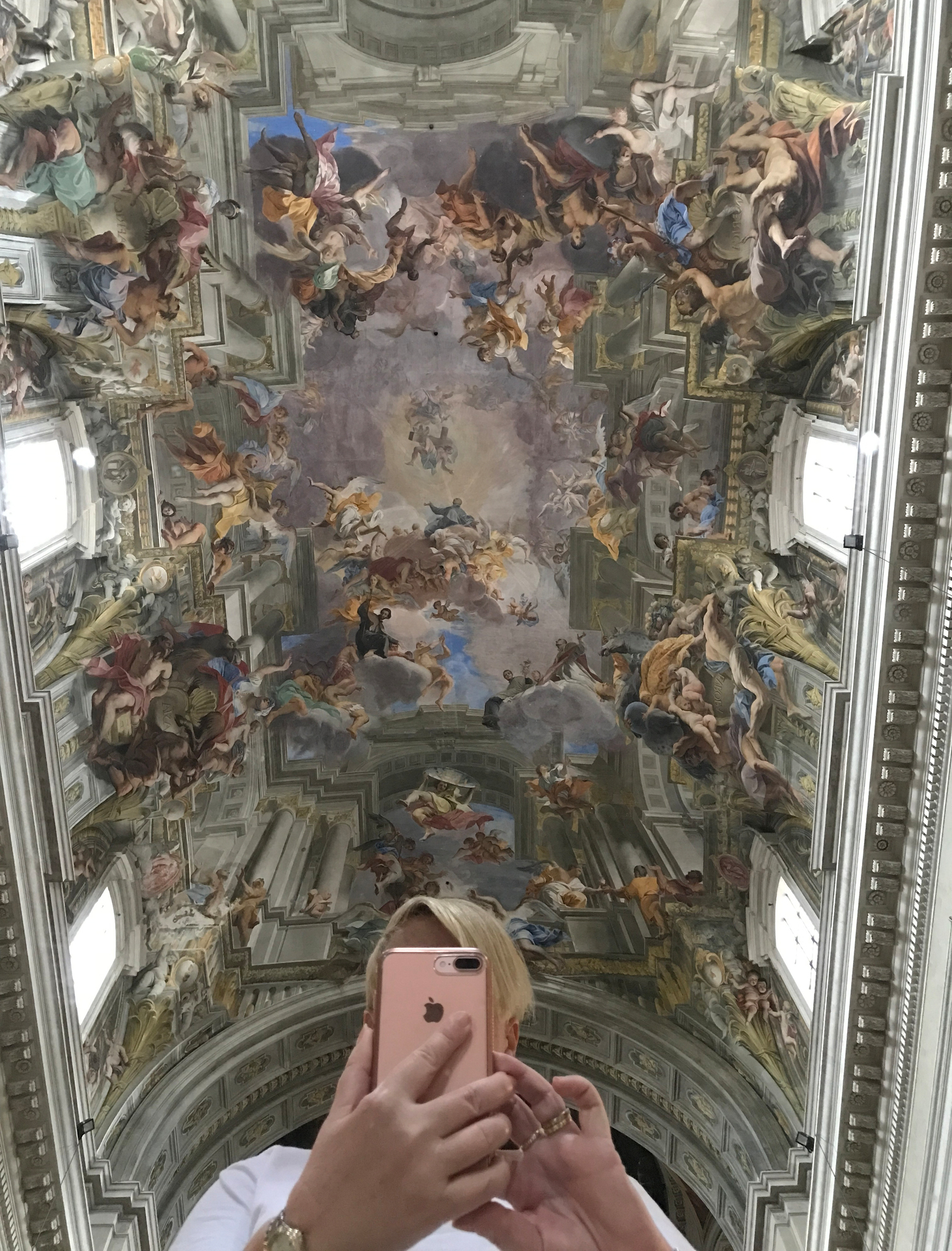 Tiana Templeman takes a photo of her reflection in the mirror at Church of St Ignatius of Loyola at Rome's Campus Martius. Photo / Supplied