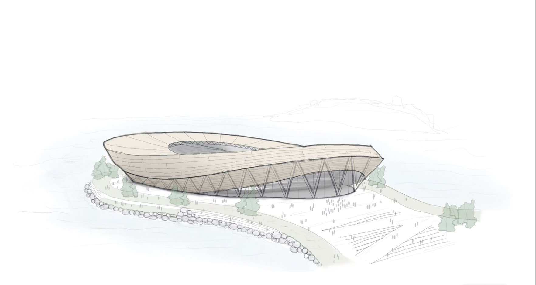 The proposed stadium on Wynyard Point would have an amphitheatre at the end for viewing water events like Sail GP in the harbour.