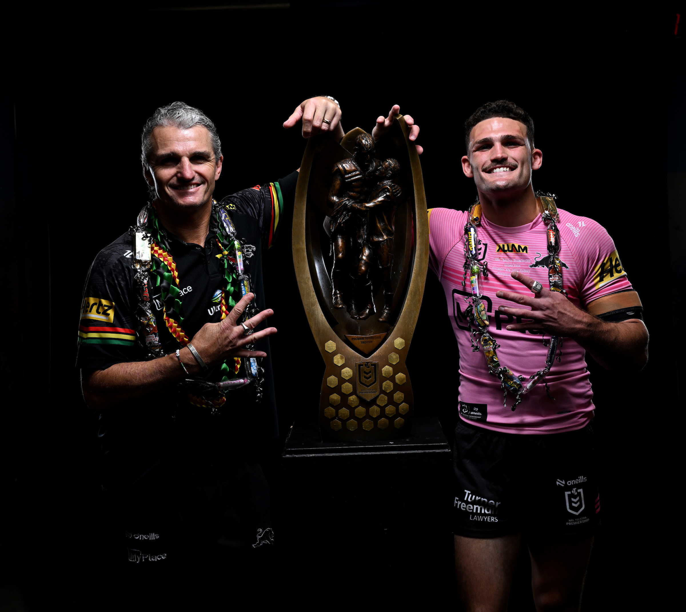 Ivan and Nathan Cleary celebrate after winning their fourth-straight NRL Premiership earlier this year. Photo / Photosport