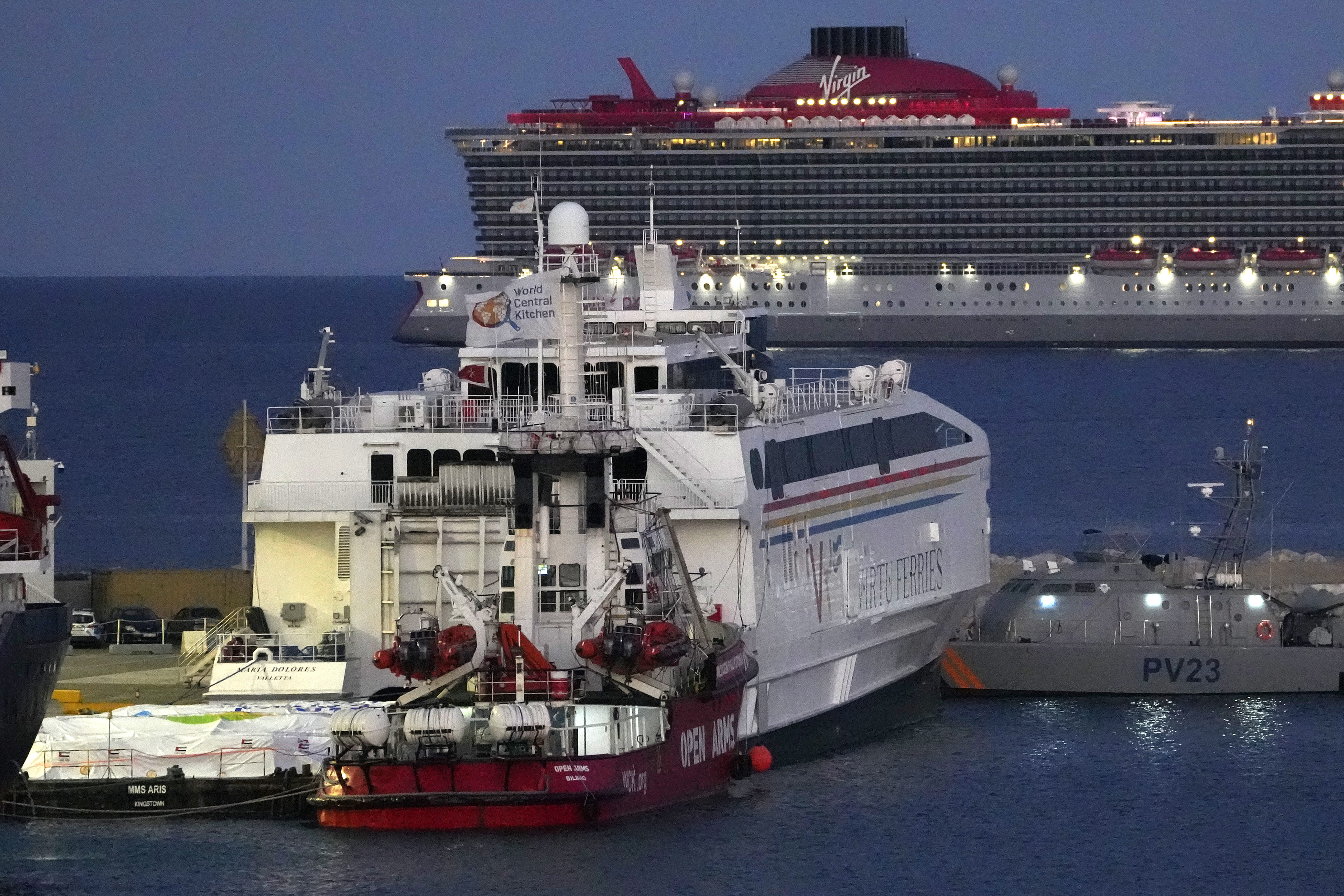 The Open Arms ship, seen here docked in Cyprus, is ferrying food aid directly to Gaza. Photo / AP