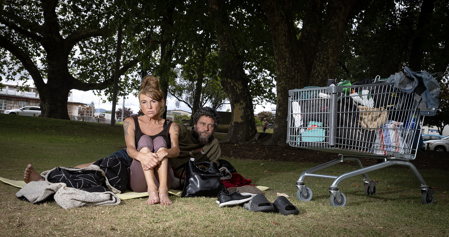 Elaine Sawyer and Anaru Hauiti have been sleeping rough on Rotorua's lakefront. Photo / Andrew Warner