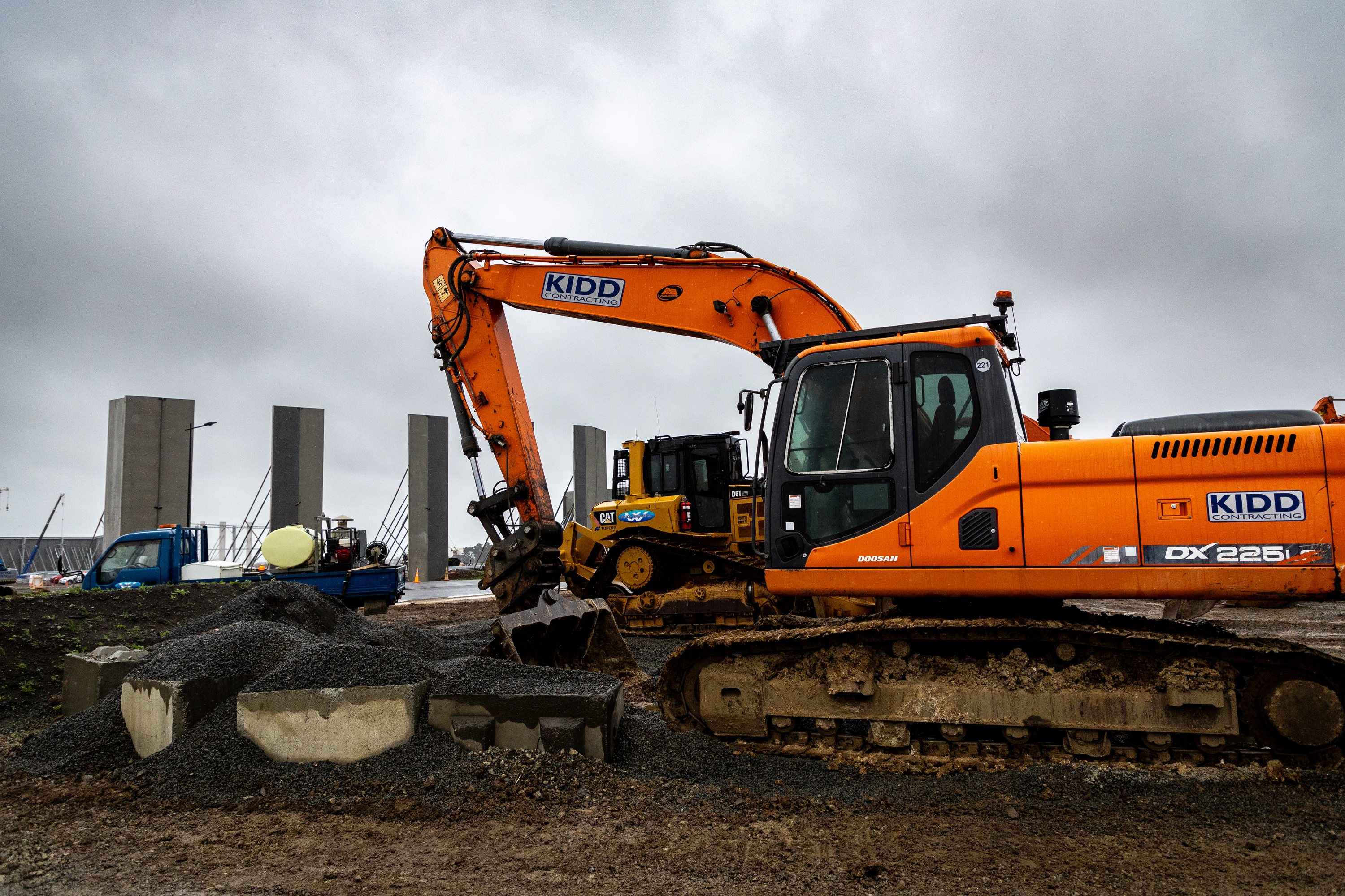 A Kidd Contracting vehicle on the new warehouse site. Photo / Michael Craig
