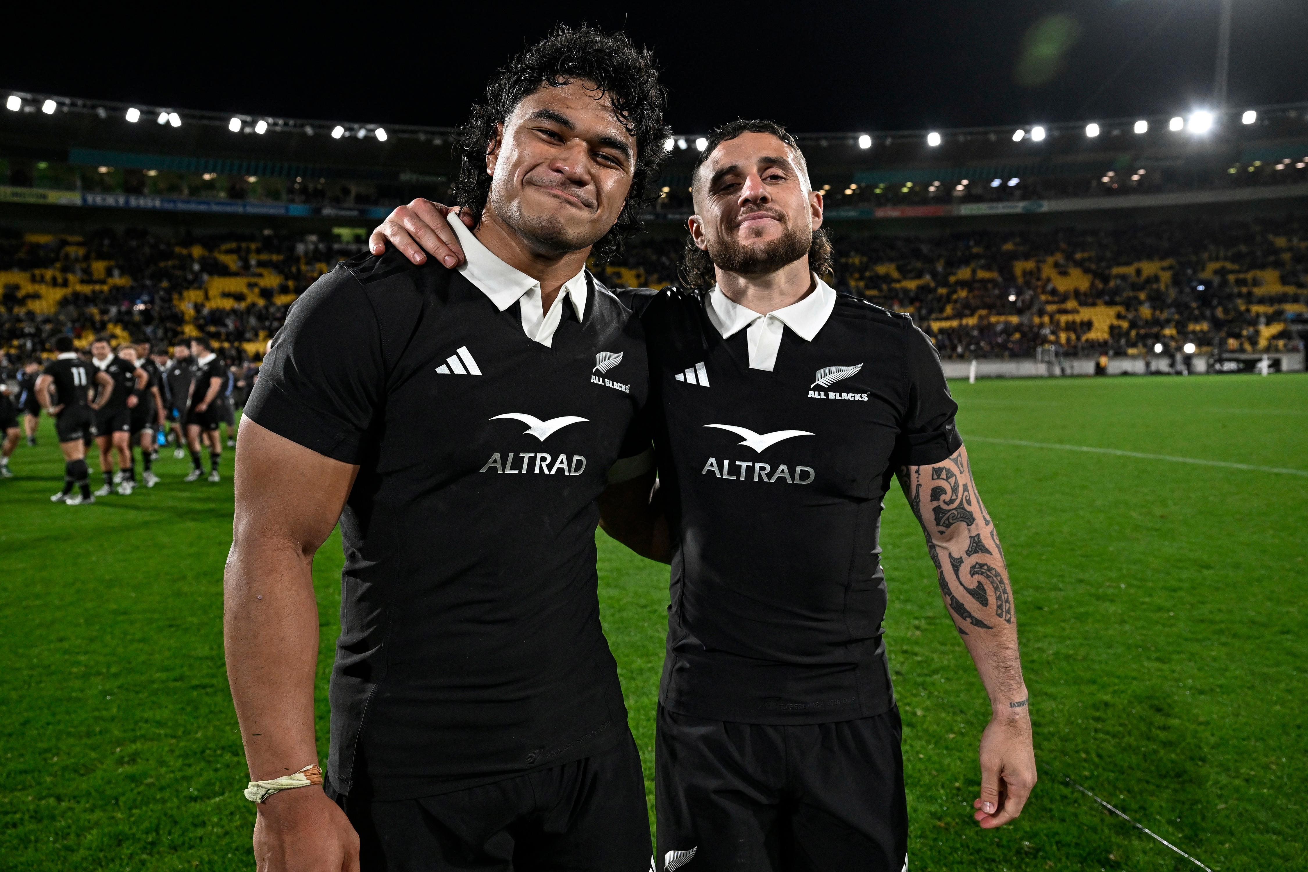 Wallace Sititi (left) and TJ Perenara will both head north for the All Blacks. Photo / Getty Images