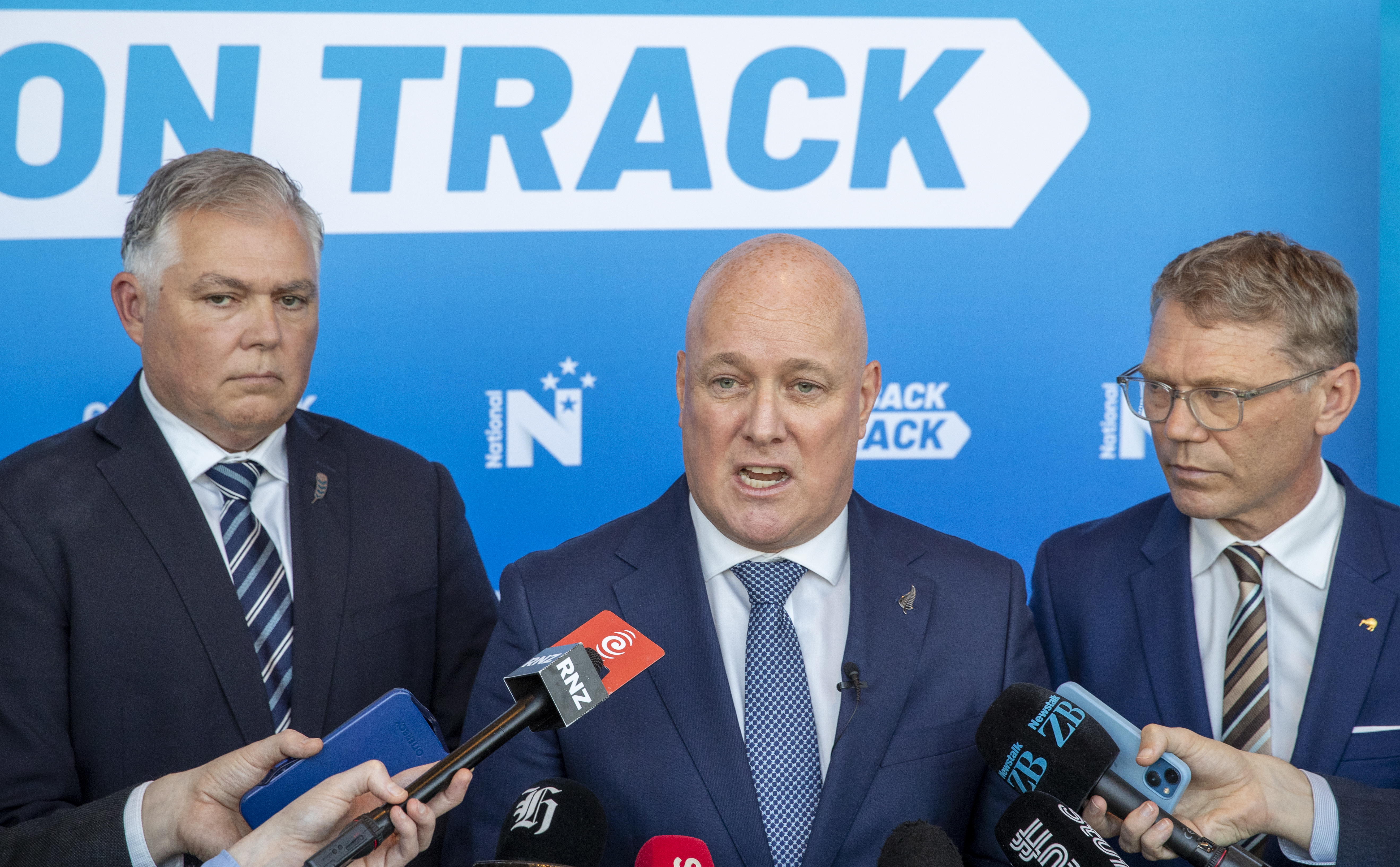 Prime Minister Christopher Luxon with Police Minister Mark Mitchell and Justice Minister Paul Goldsmith. Photo / Mark Mitchell