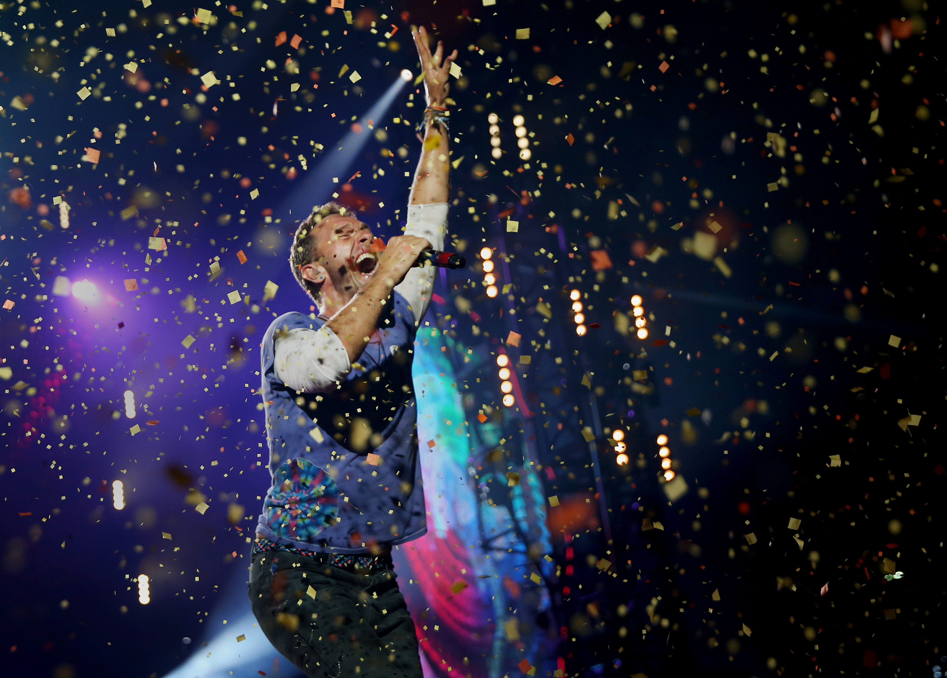 During Coldplay's opening number alone, we're treated to overblown fireworks and showers of colourful confetti. Photo / Getty Images