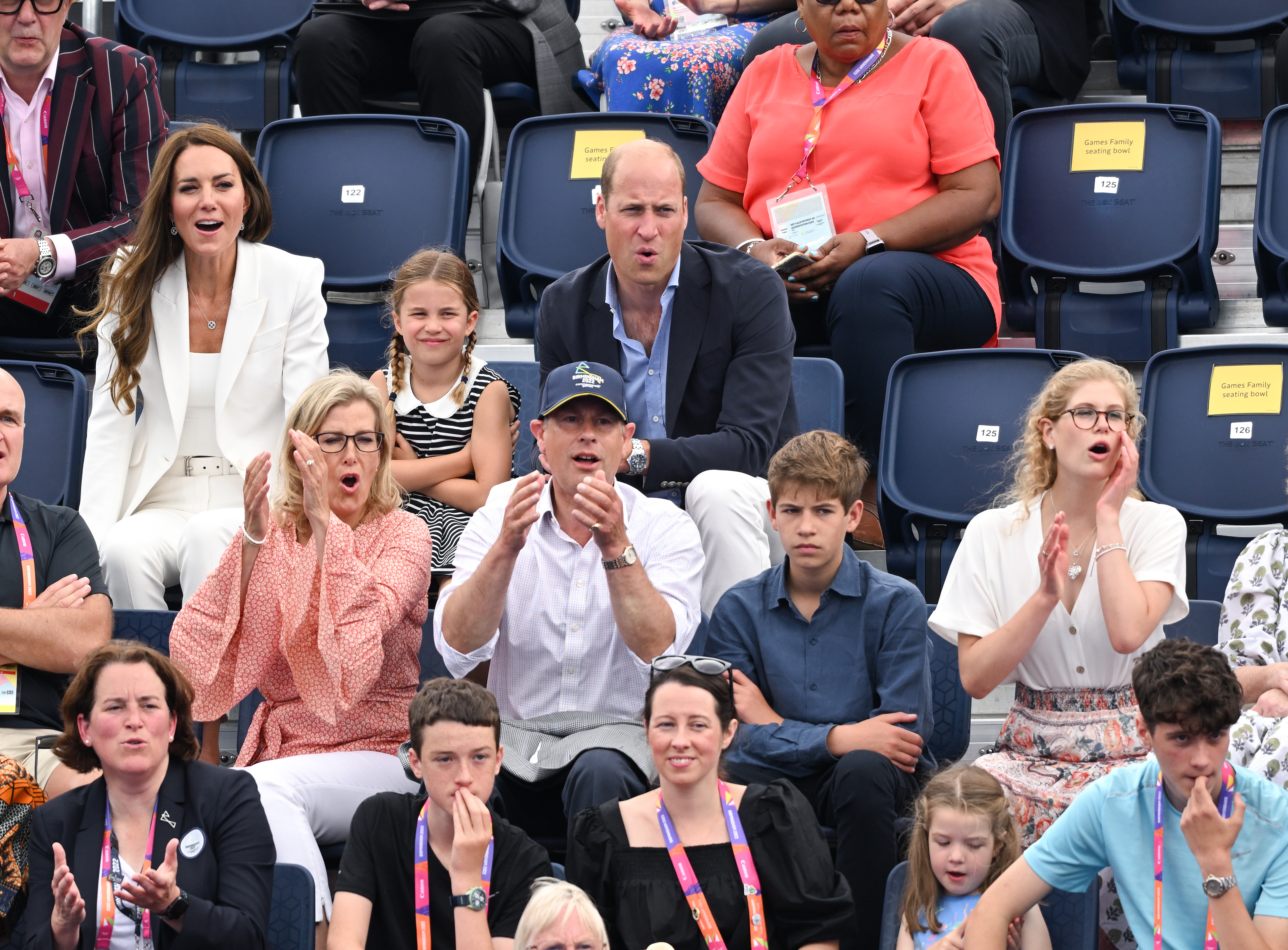 Prince William, Catherine, Princess Charlotte, Sophie, Prince Edward, James Viscount Severn and Lady Louise Windsor attend the hockey during the 2022 Commonwealth Games on August 02, 2022 . Photo / Getty Images