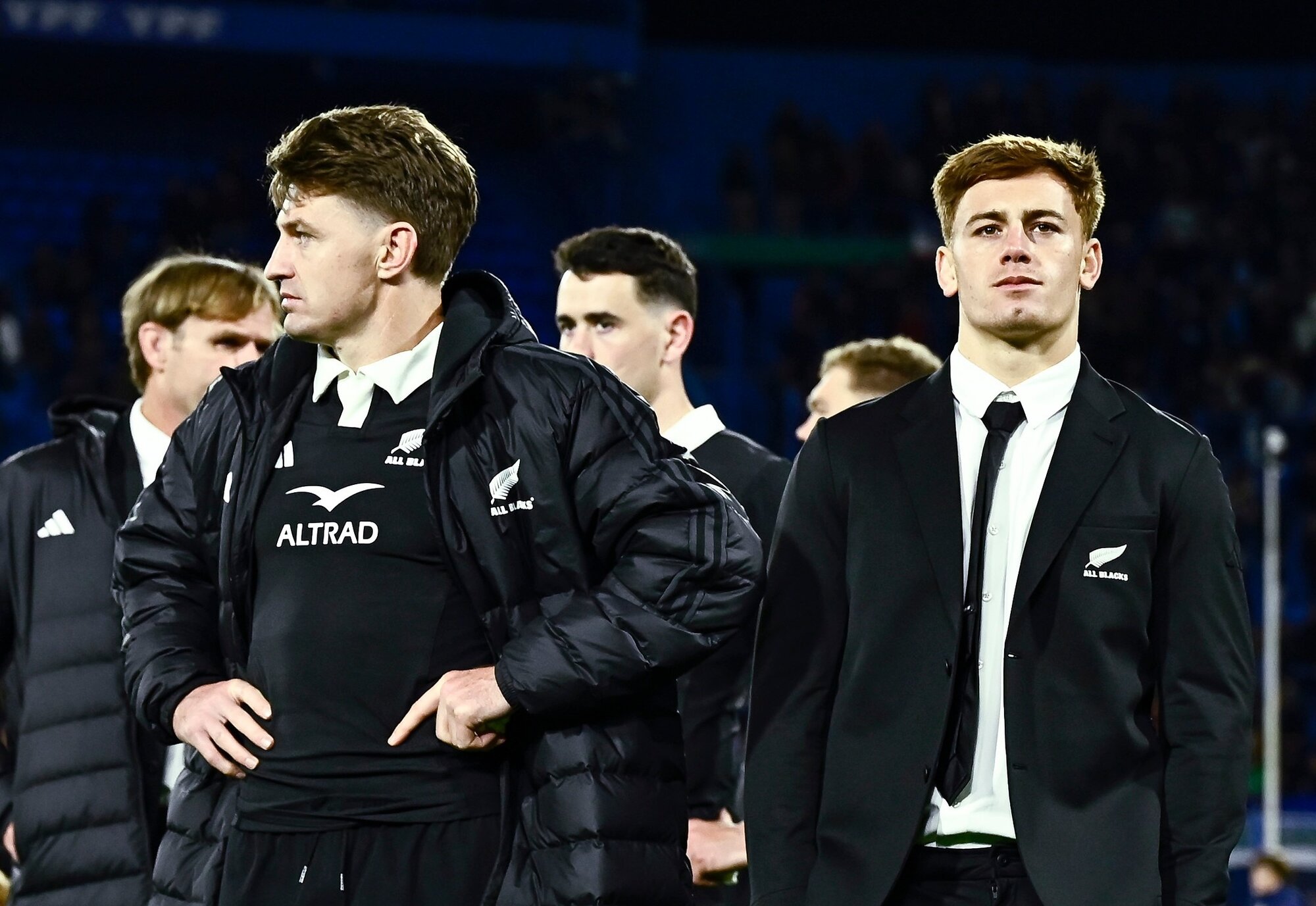 Beauden Barrett (left) and Ruben Love reflect on last year's defeat to Argentina in Buenos Aires. Photo / Photosport